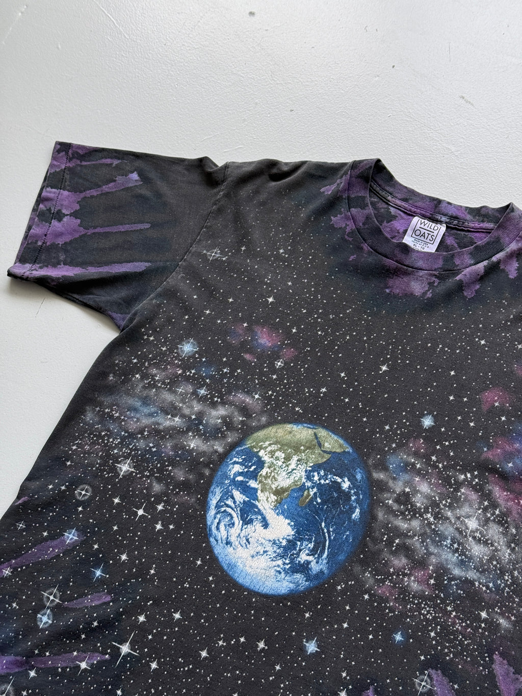 Black Galaxy Space Earth & Moon 90's Vintage All Over Print Single Stitch T-Shir