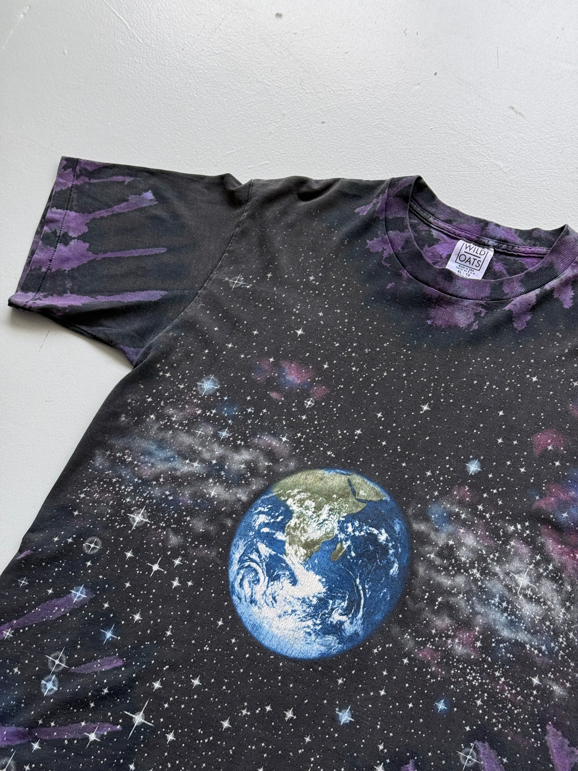 Black Galaxy Space Earth & Moon 90's Vintage All Over Print Single Stitch T-Shir