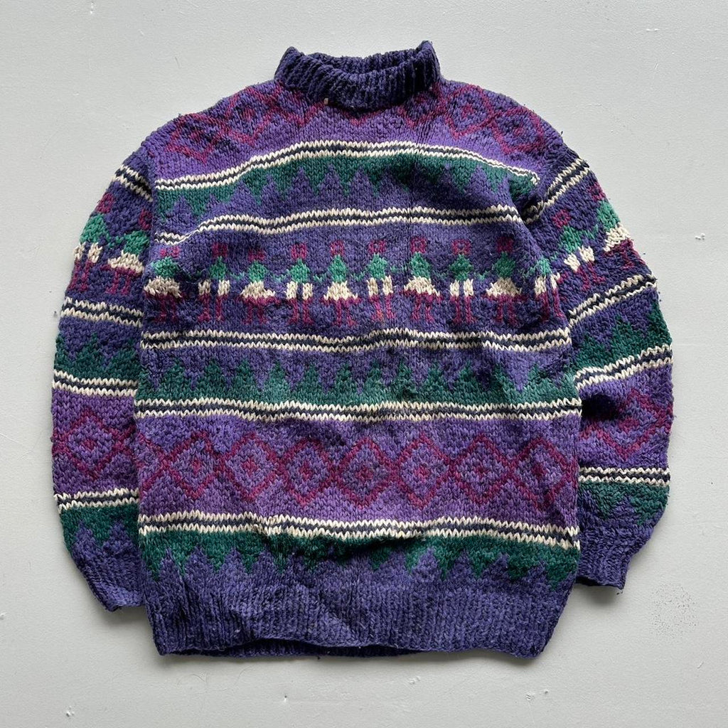 Purple Ecuadorian 80s Chunky Knit Jumper - XL