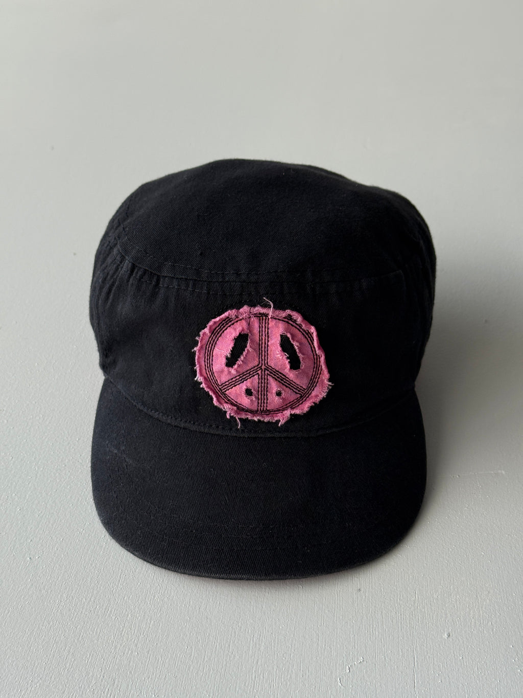 Black Peace Symbol Y2K Cadet Cap Military Style 00's Grunge Aesthetic