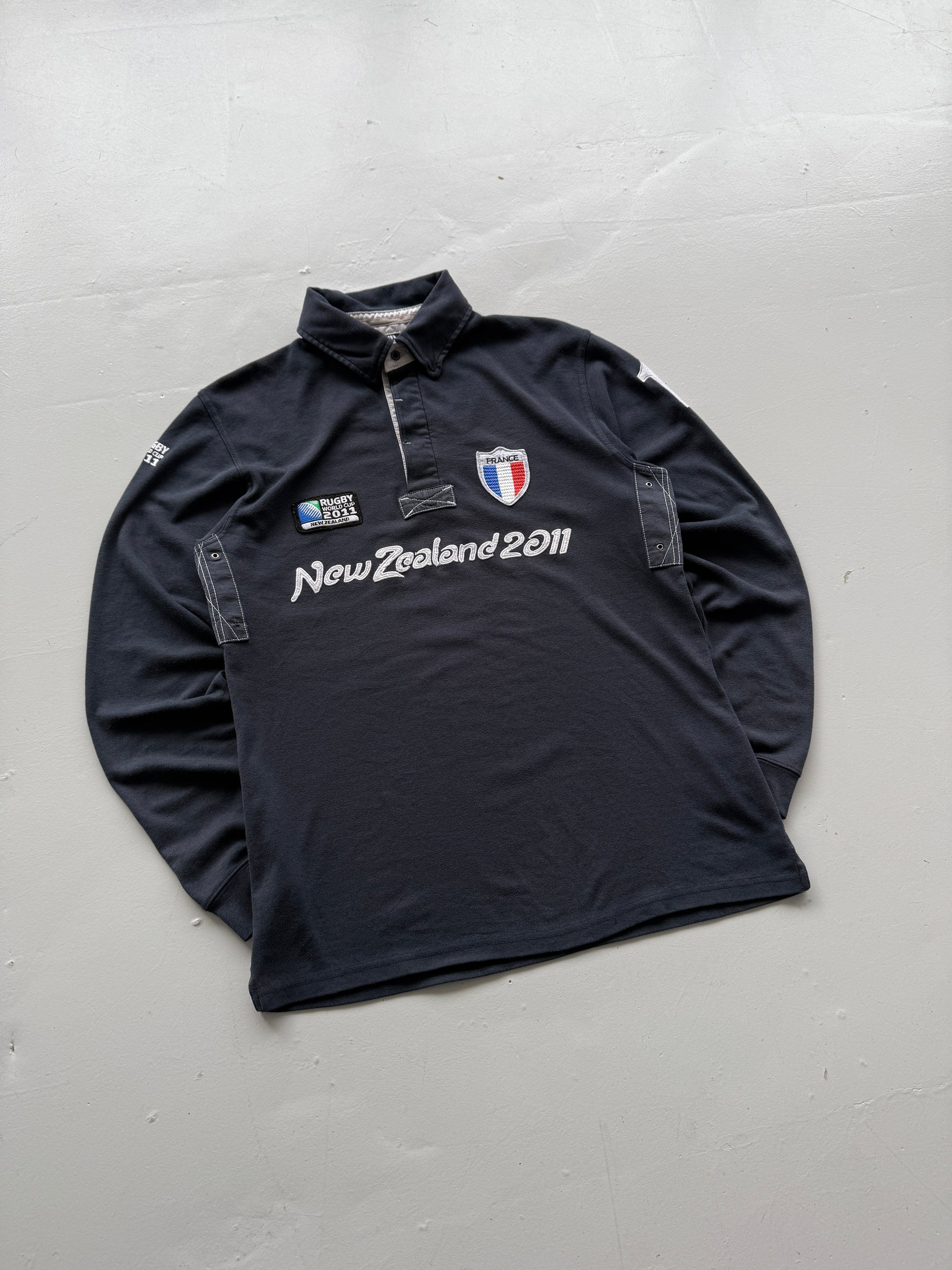Navy New Zealand 2011 Rugby World Cup Vintage Long Sleeve Polo - Large