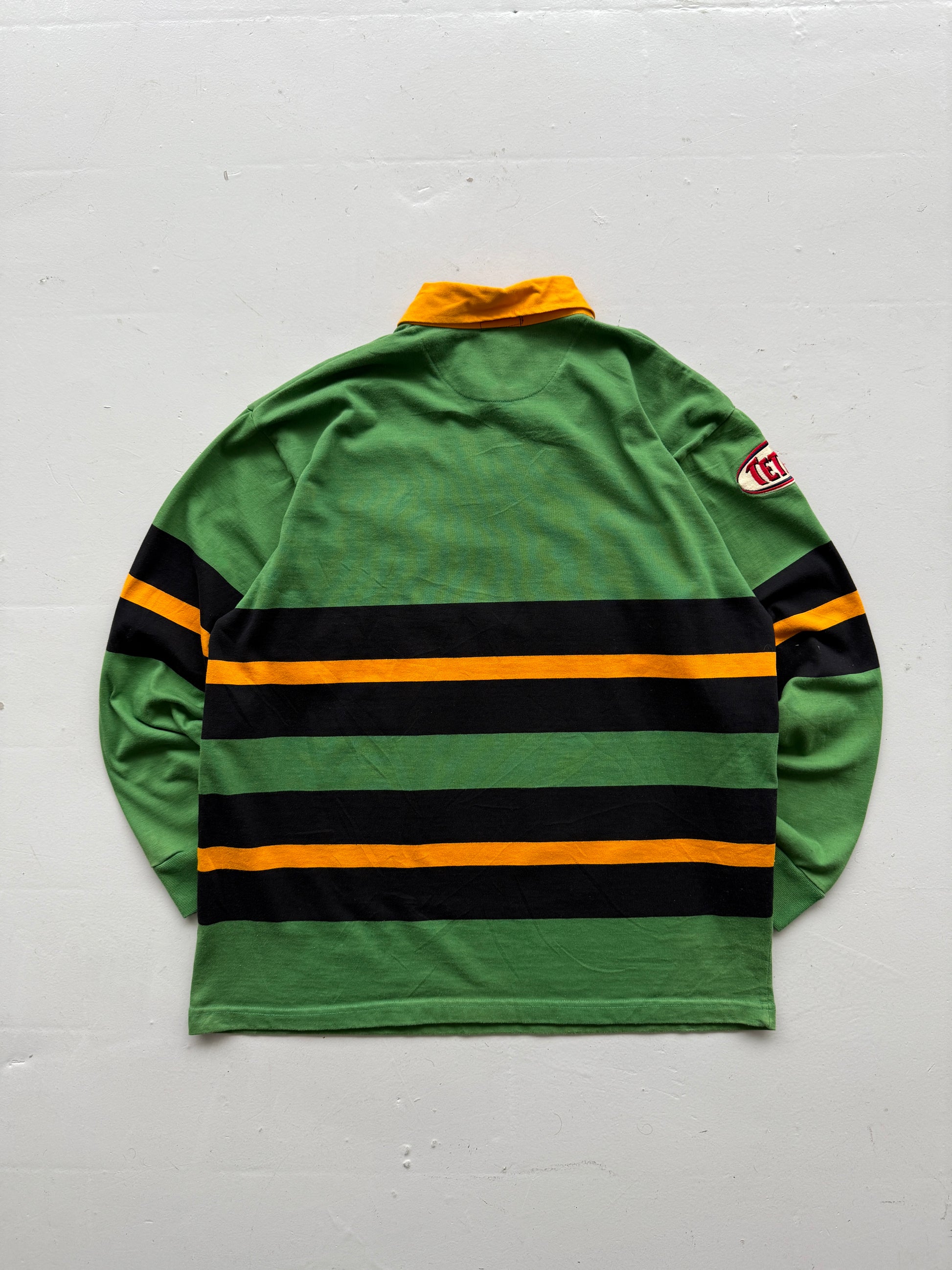 Green Striped Northampton Saints Rugby 00's Vintage Long Sleeve Jersey - XL