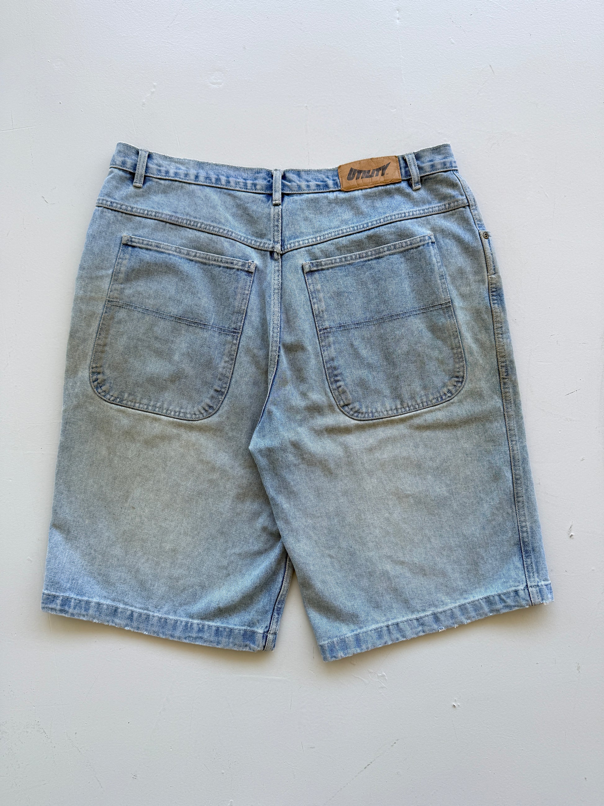 Blue Utility 90's Vintage Baggy Thrashed Denim Shorts - W38 x L12