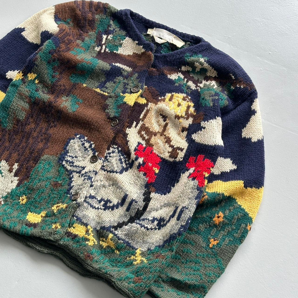 Navy 90s Vintage Woollen The Eagle’s Eye Hand Knitted Cardigan - Medium