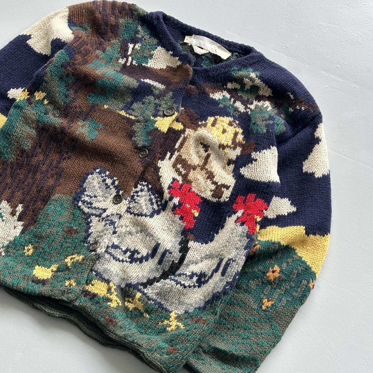 Navy 90s Vintage Woollen The Eagle’s Eye Hand Knitted Cardigan - Medium