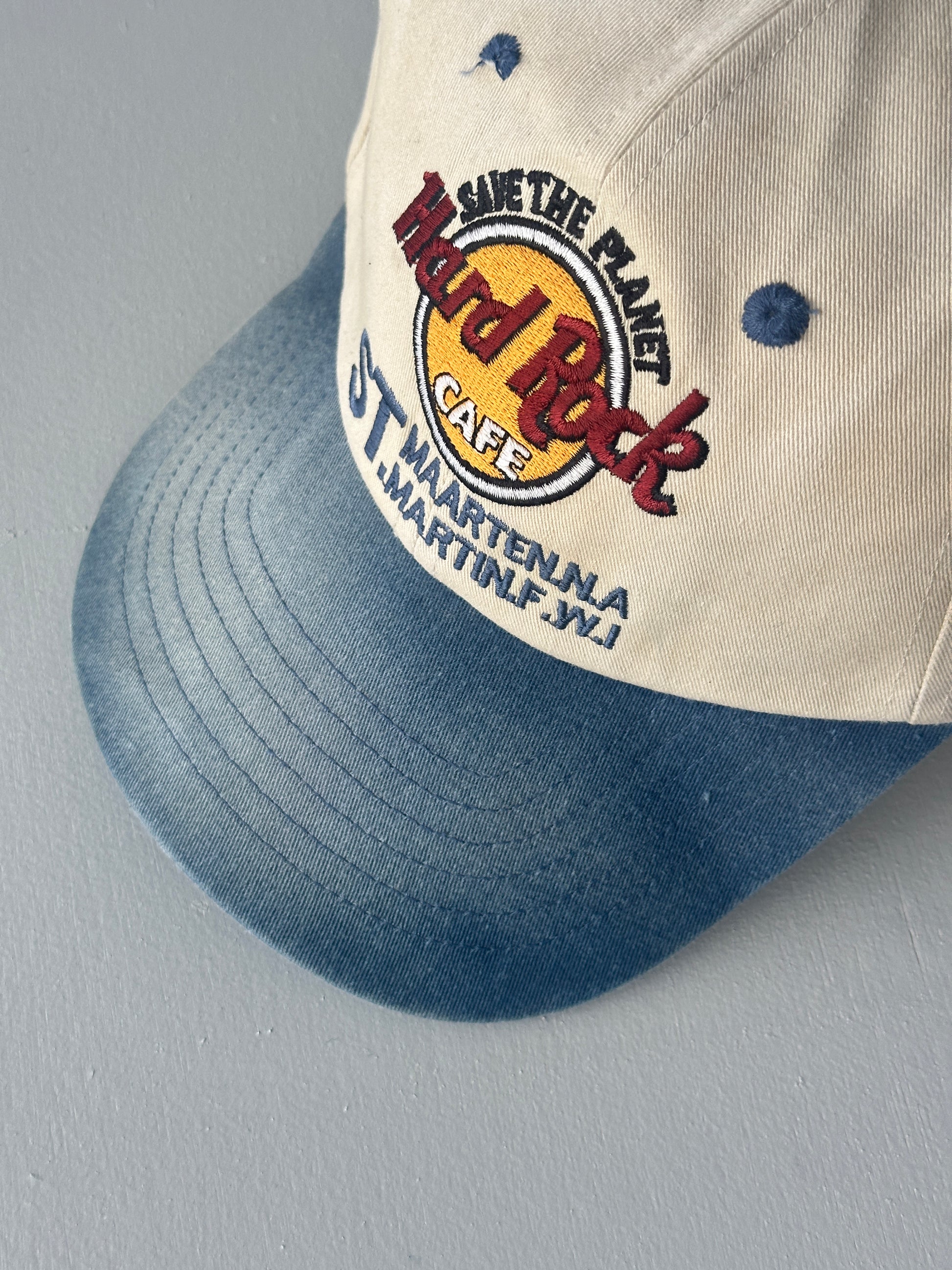 Cream / Blue Hard Rock Cafe St. Maarten 90's Vintage SnapBack Trucker Cap