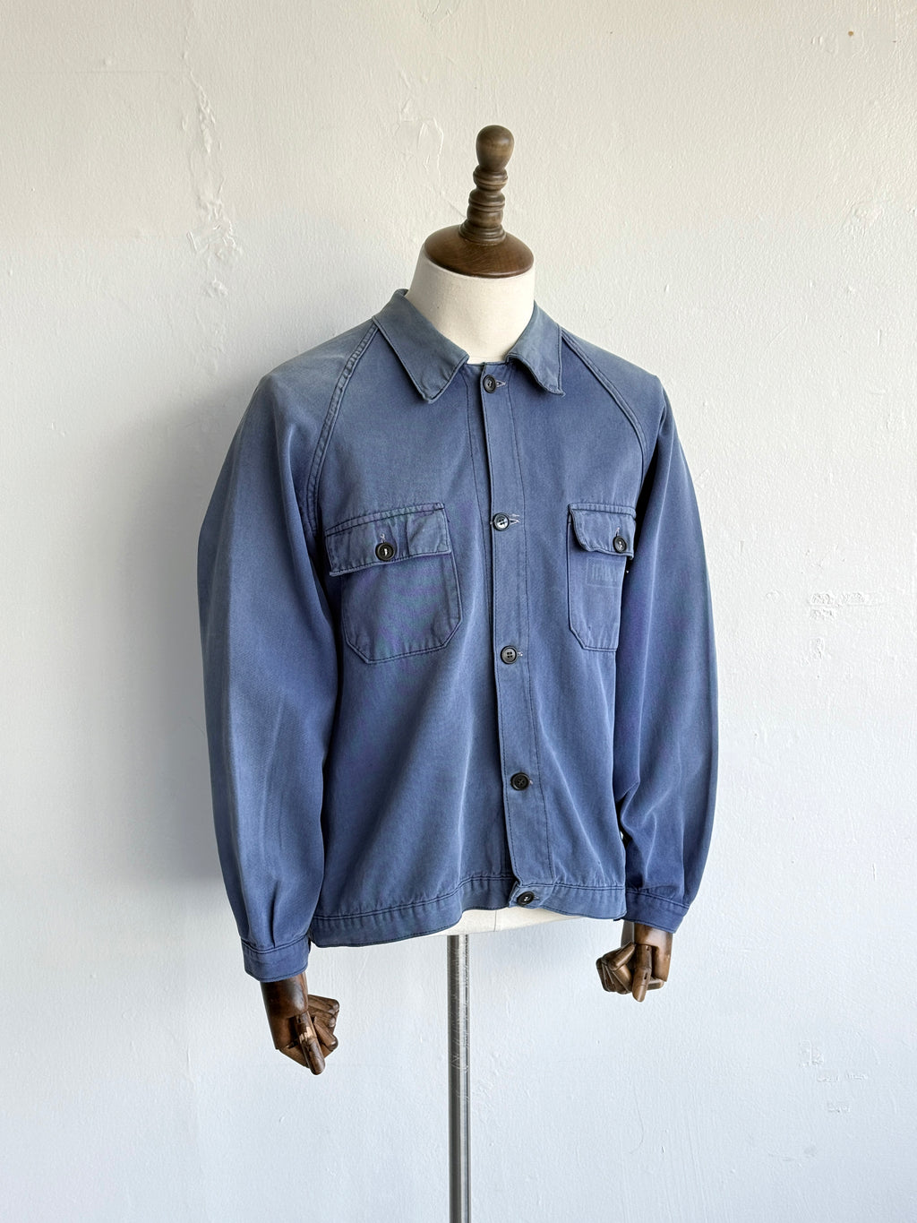 Thrashed Blue French 1960s Vintage Workwear Chore Jacket CH494 - Small