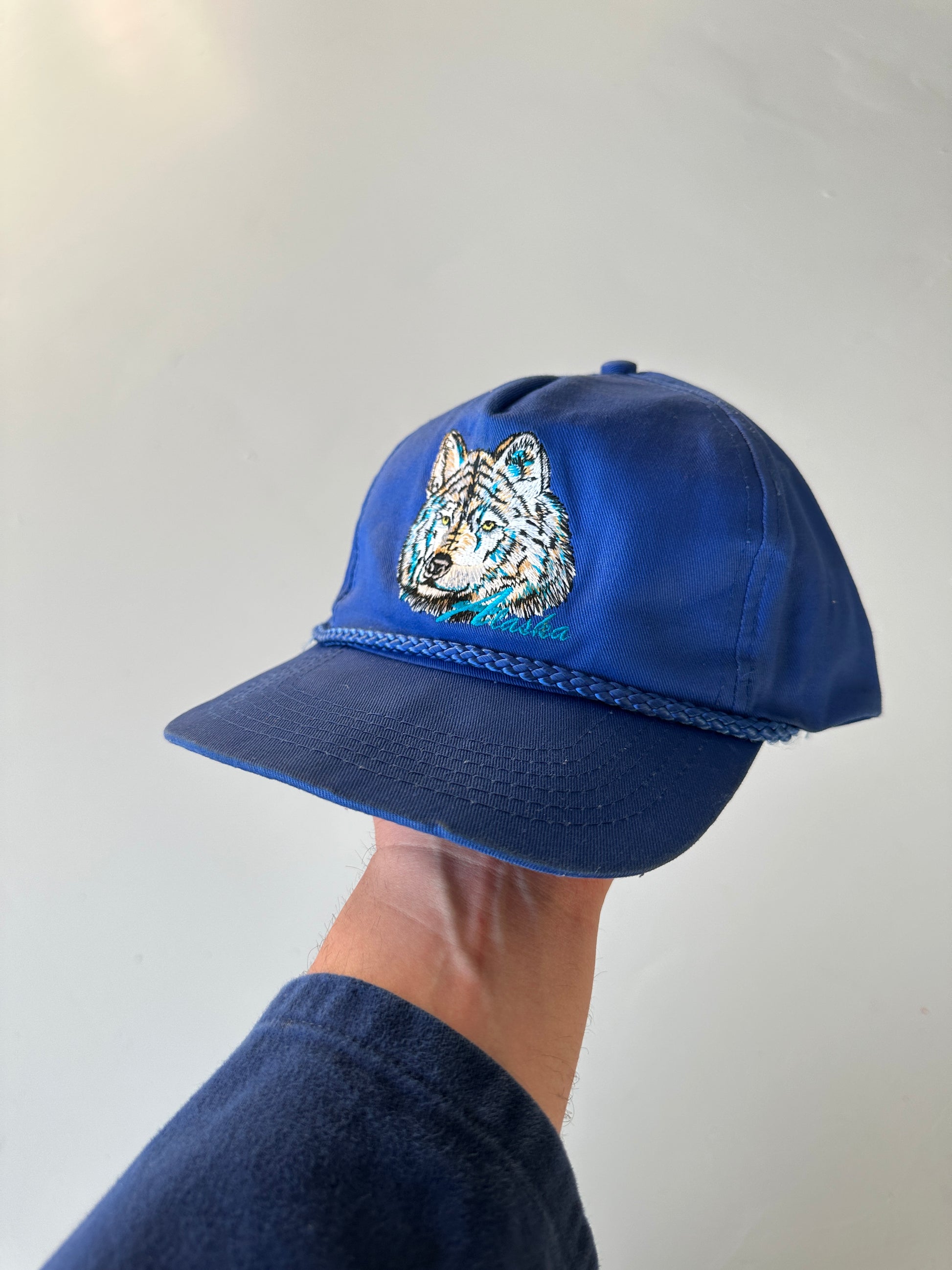 Blue Alaska Wolf Embroidered  Vintage 90's SnapBack Trucker Cap