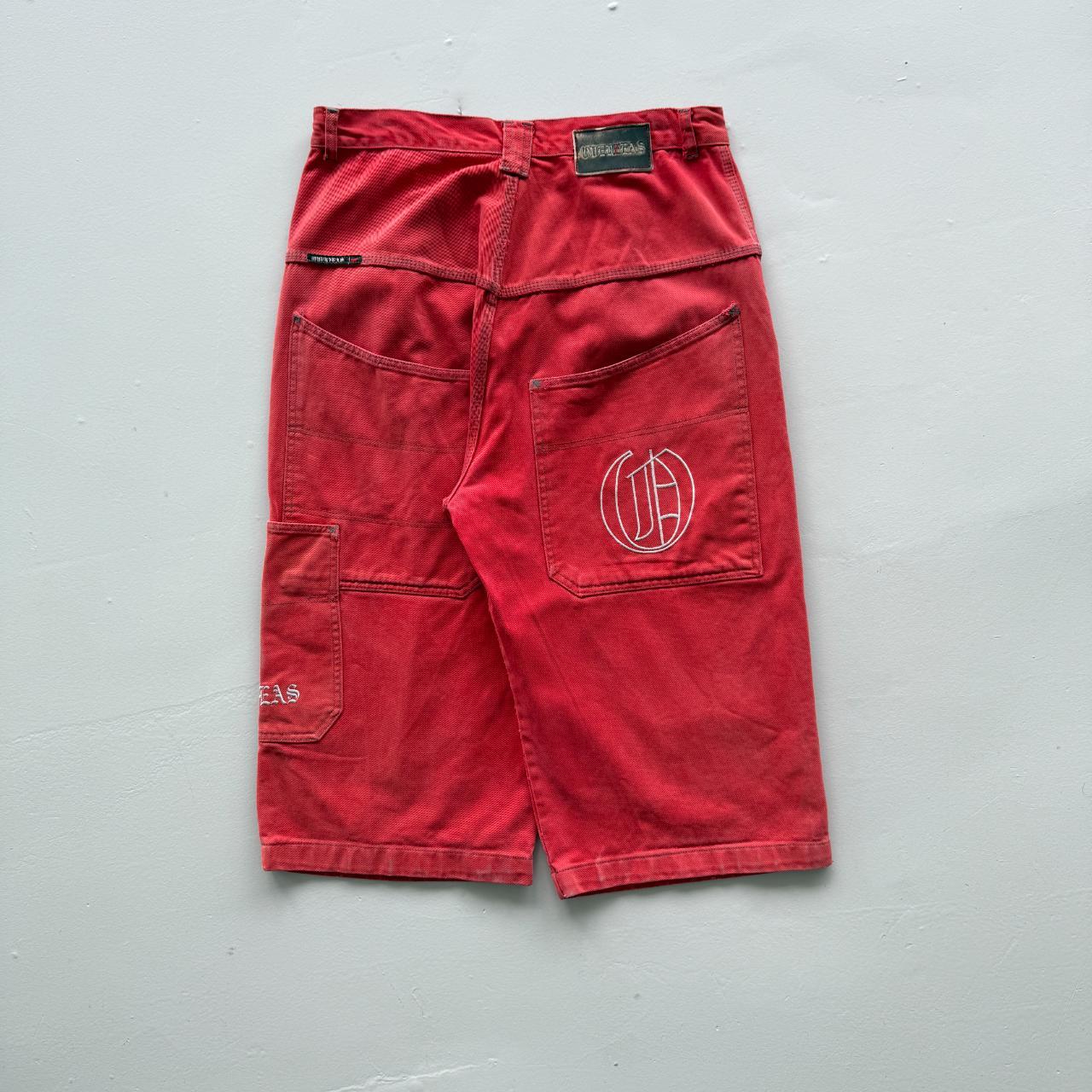 Red Overzeas Denim Y2K Hip-Hop Cargo Shorts - 32"