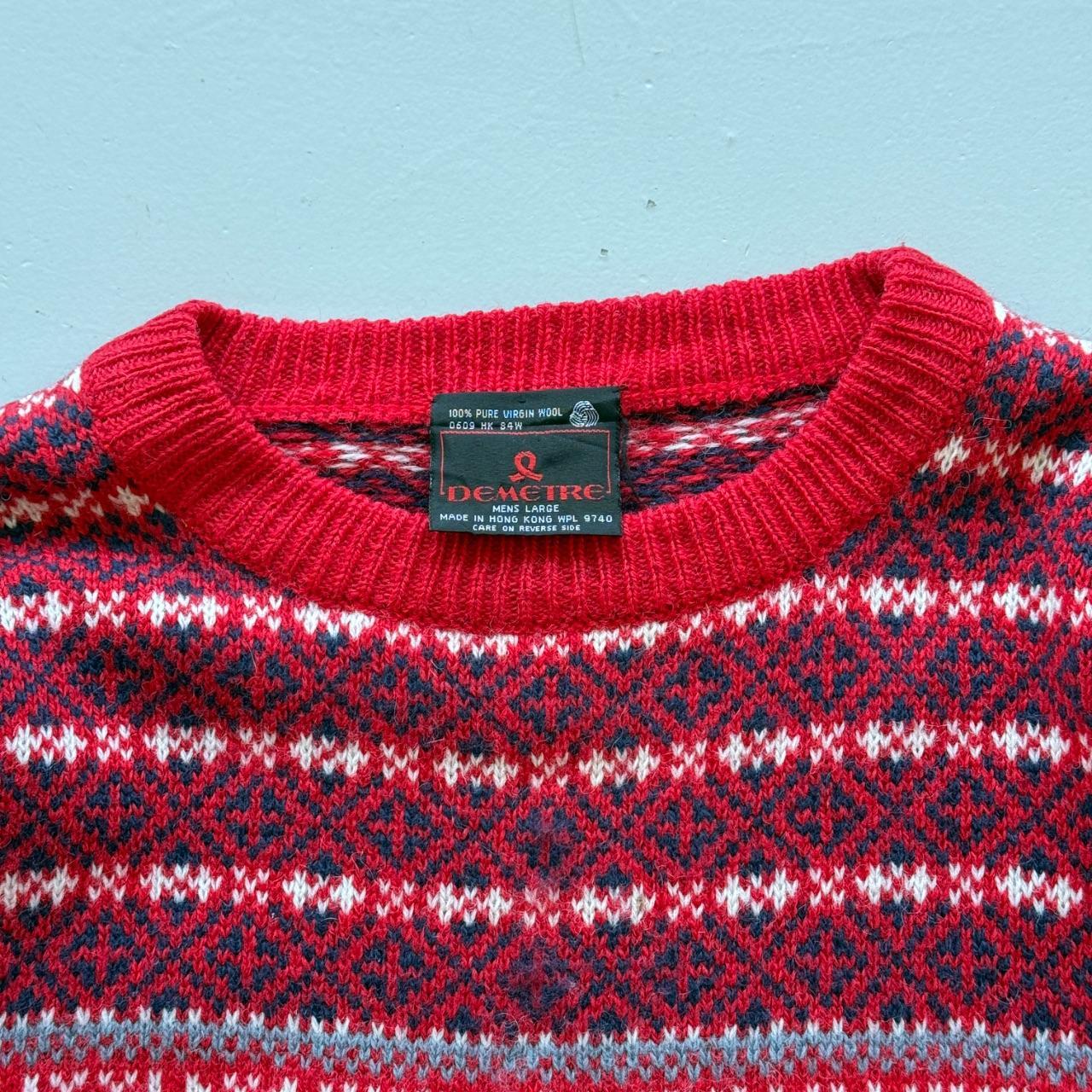 Red Raindeer Woollen 90's Vintage Christmas Pattern Wool Knit Jumper - Large