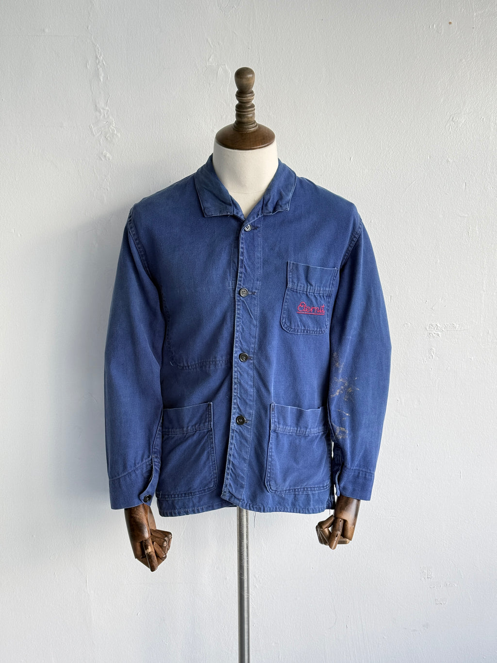 Blue French Eternit 1950s/60s Vintage Workwear Chore Jacket CH492 - Small