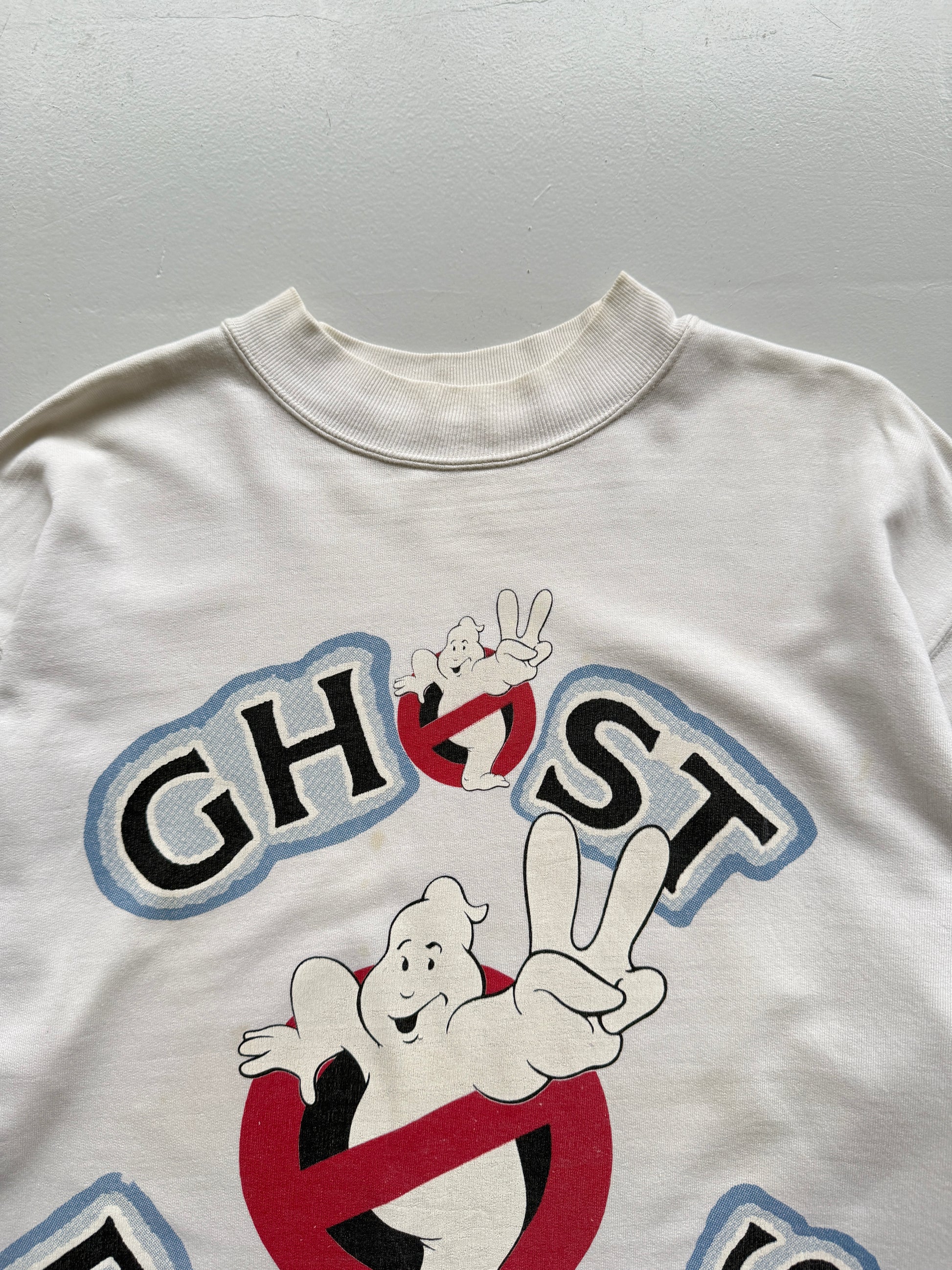 White 1989 Rare French Ghostbusters Vintage Promo Graphic Long Sleeve - Large