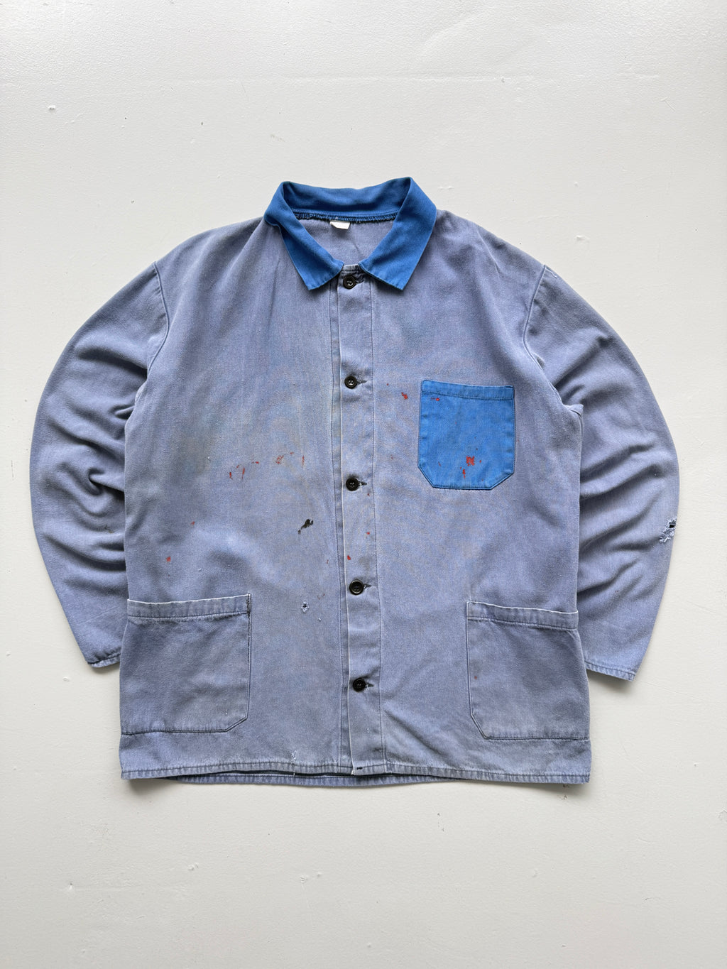 Faded Blue Auto B.O.A.T. French 1960s Vintage Workwear Chore Jacket CH396 - Larg