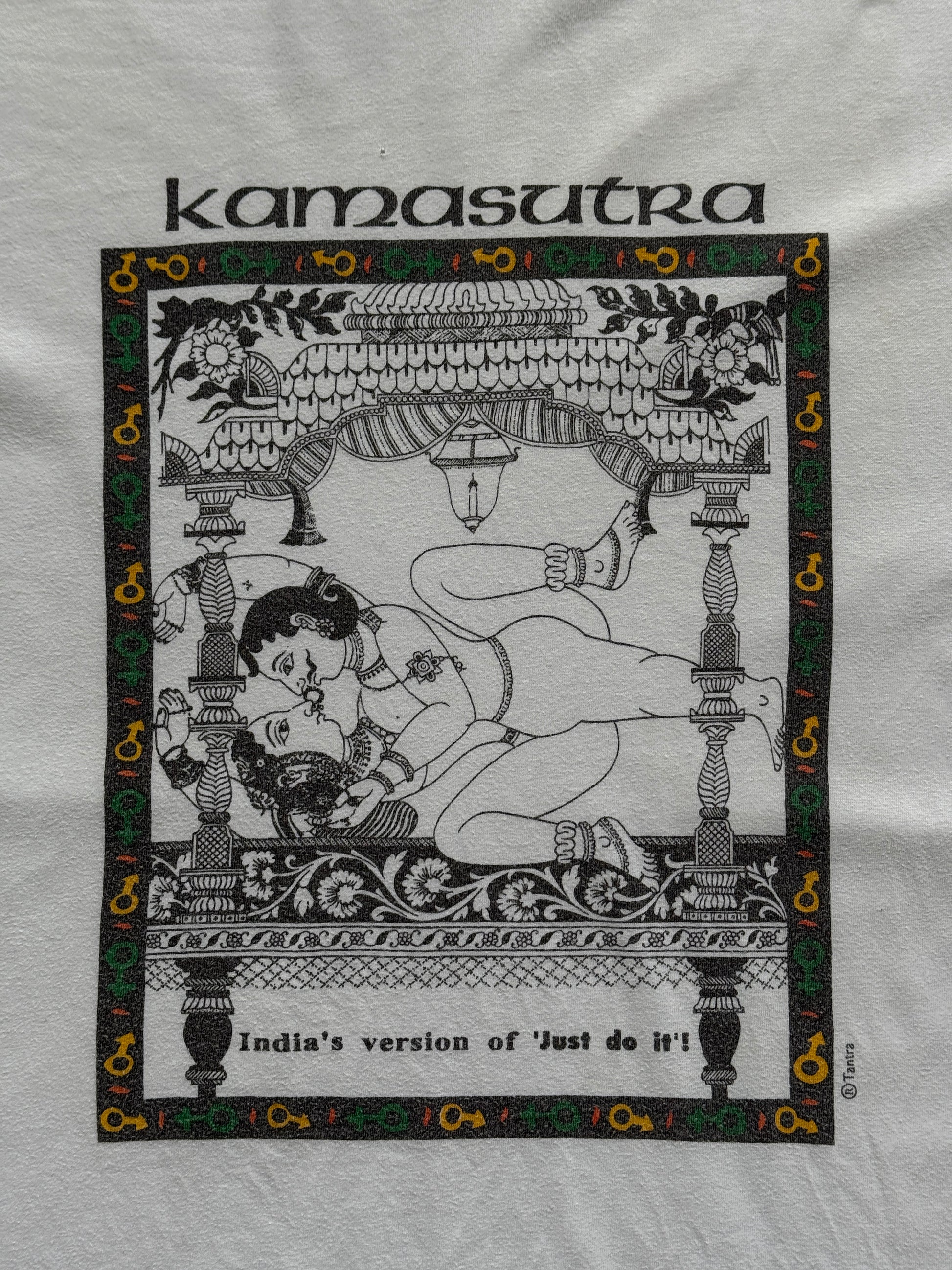 White Karmasutra 00's Vintage Graphic Novelty Slogan T-Shirt - Medium