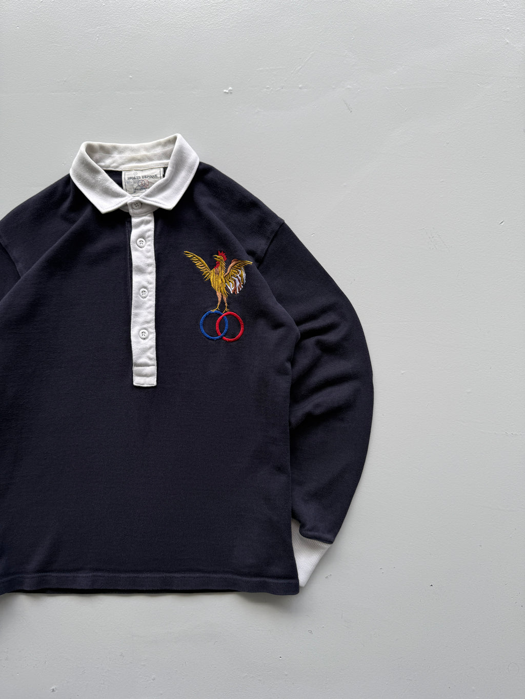 Navy Blue French Rugby 90's Vintage Long Sleeve Jersey Polo - Medium
