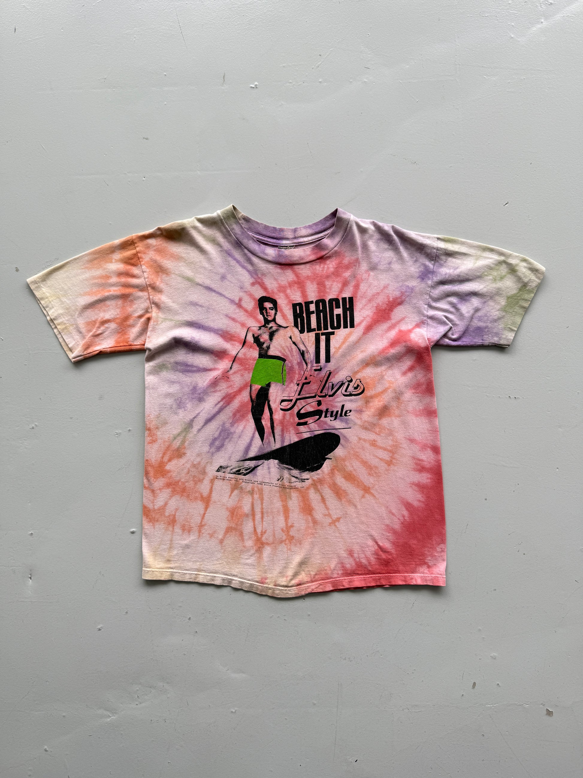 Pink Tie Dye Elvis 90's Vintage Graphic Single Stitch T-Shirt - Small