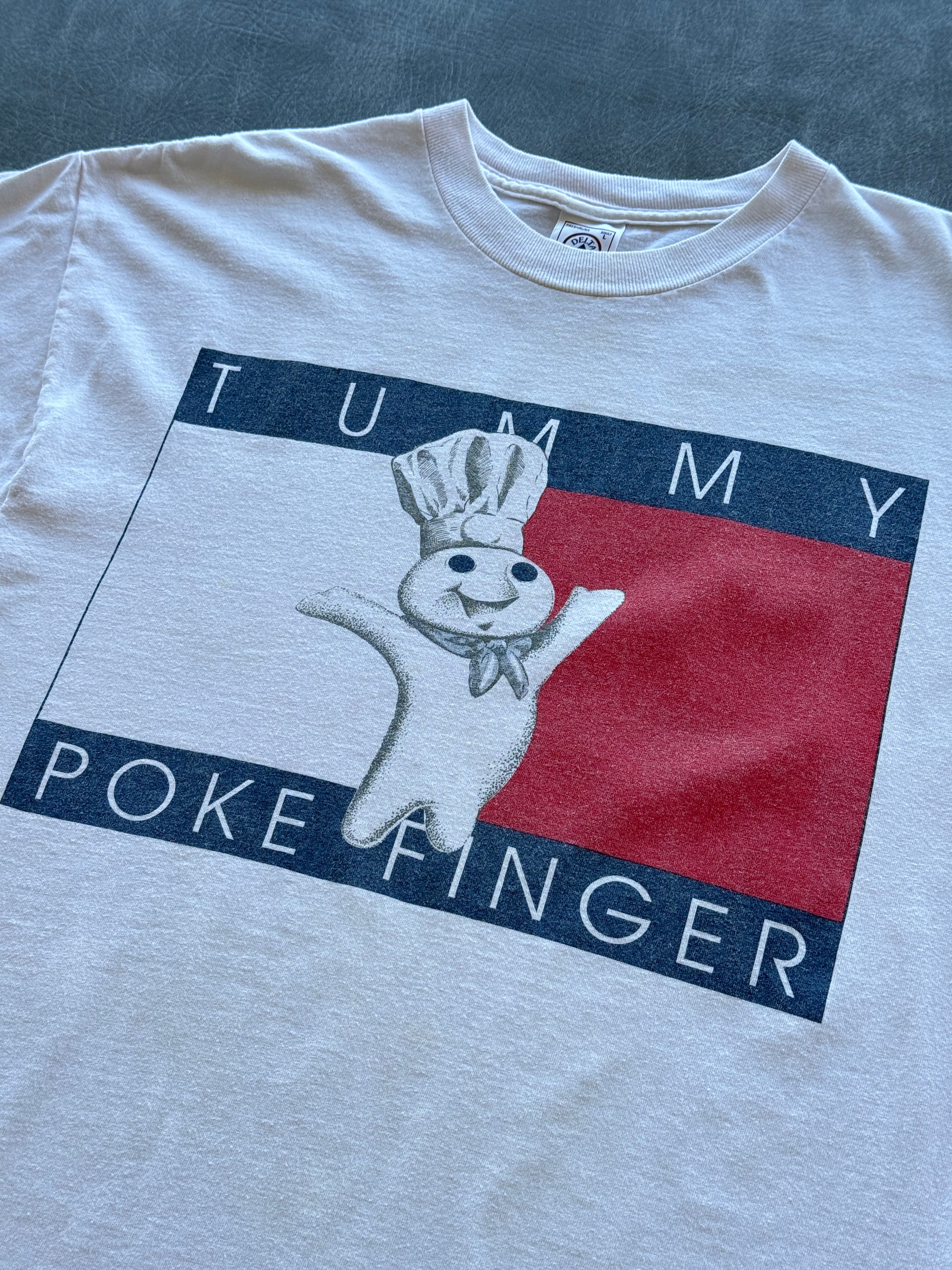 White Tummy Poke Finger Pillsbury Doughboy 90's Vintage Graphic T-Shirt - Large