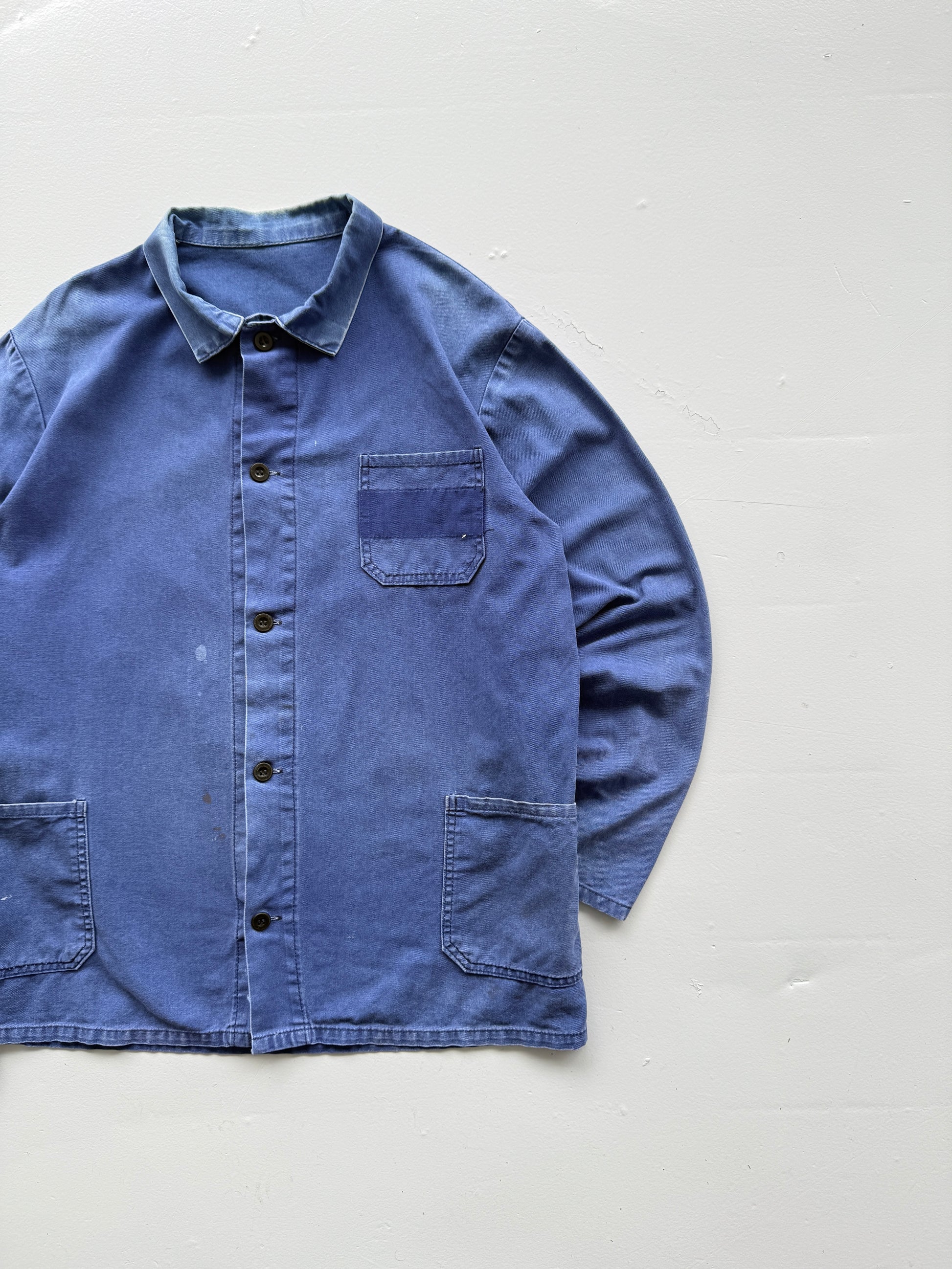 Faded Thrashed Blue French Chore Jacket 80's Vintage Workwear CH189 - Large