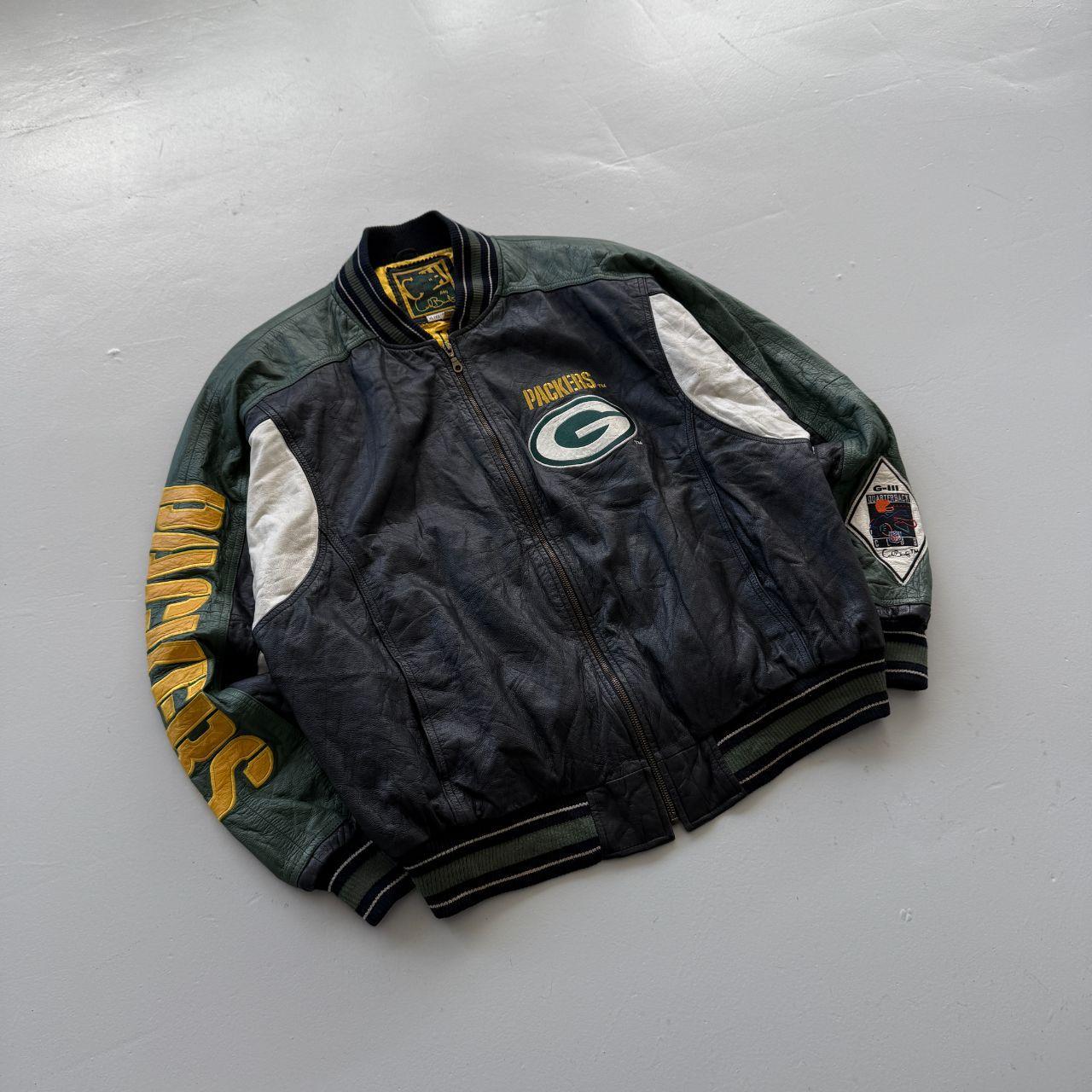 Black Carl Banks Green Bay Packers 90s Leather Bomber Jacket - XL