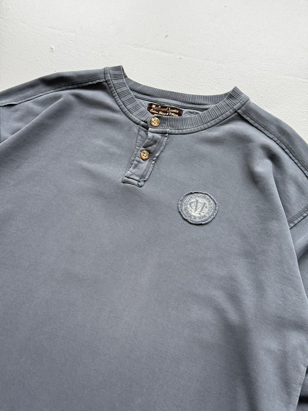 Marlboro Classics Faded Grey 90's Vintage Henley Sweatshirt - 2XL