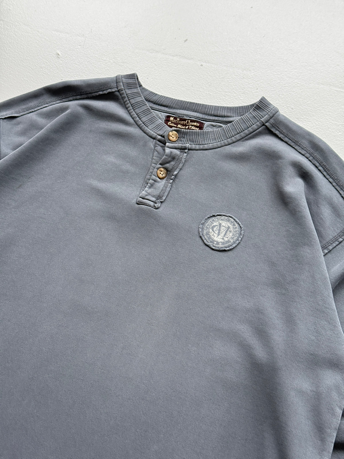 Marlboro Classics Faded Grey 90's Vintage Henley Sweatshirt - 2XL