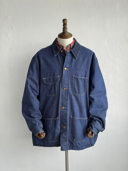 Blue Flannel Lined Denim 70's Vintage Chore Jacket - 2XL