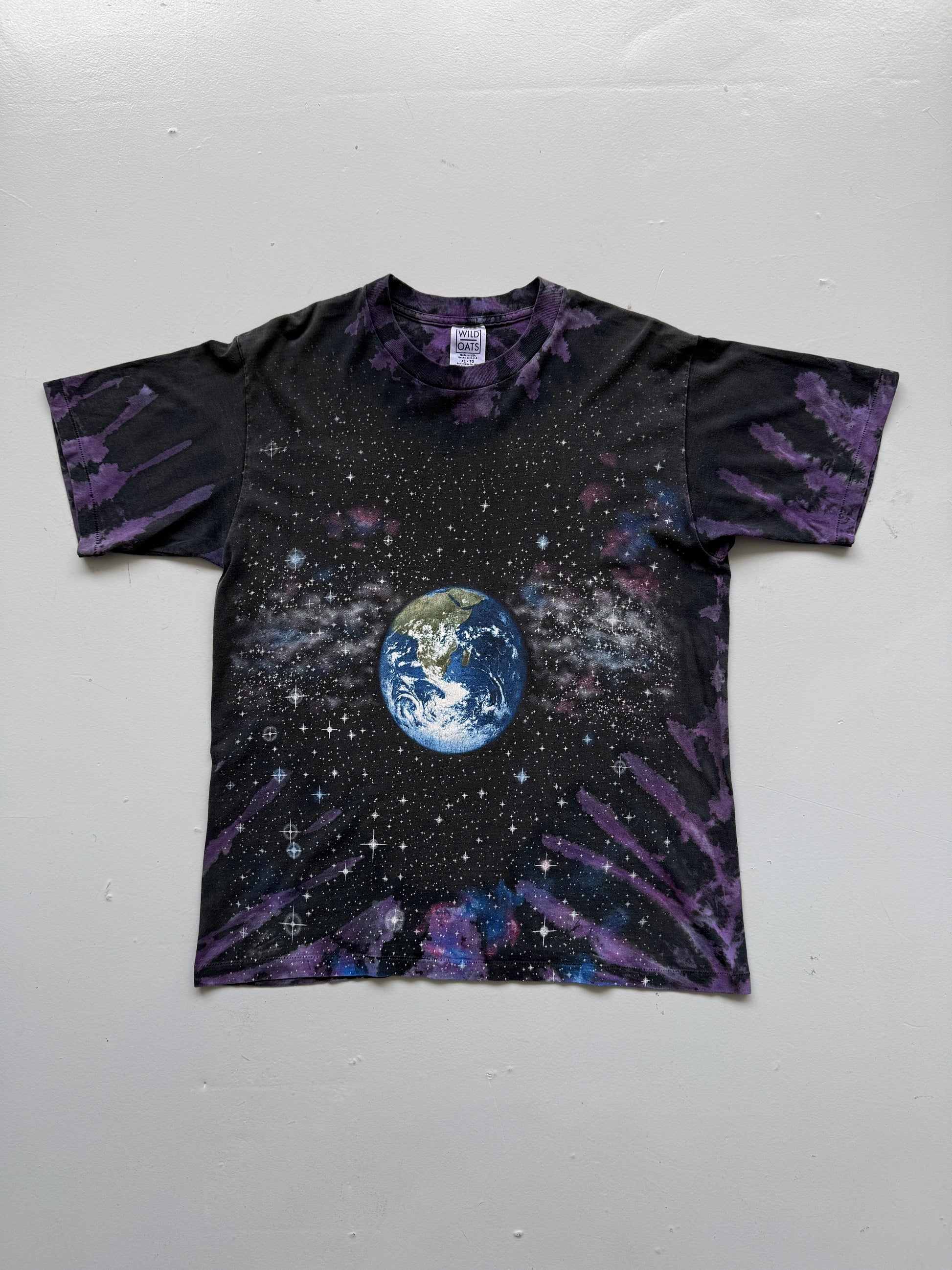 Black Galaxy Space Earth & Moon 90's Vintage All Over Print Single Stitch T-Shir