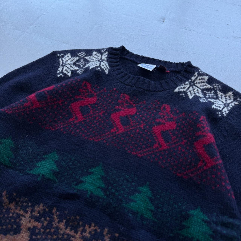 Navy Blue Brooks Brothers Woollen 90's Vintage Christmas Pattern Knit Jumper - Womens 10