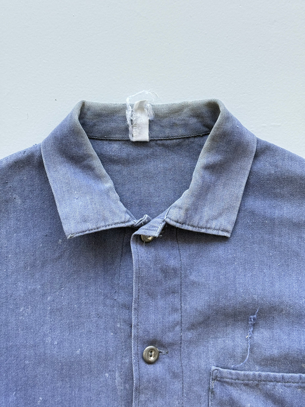 Faded Blue French Chore Jacket 80's Vintage Herringbone Workwear CH325 - Womens