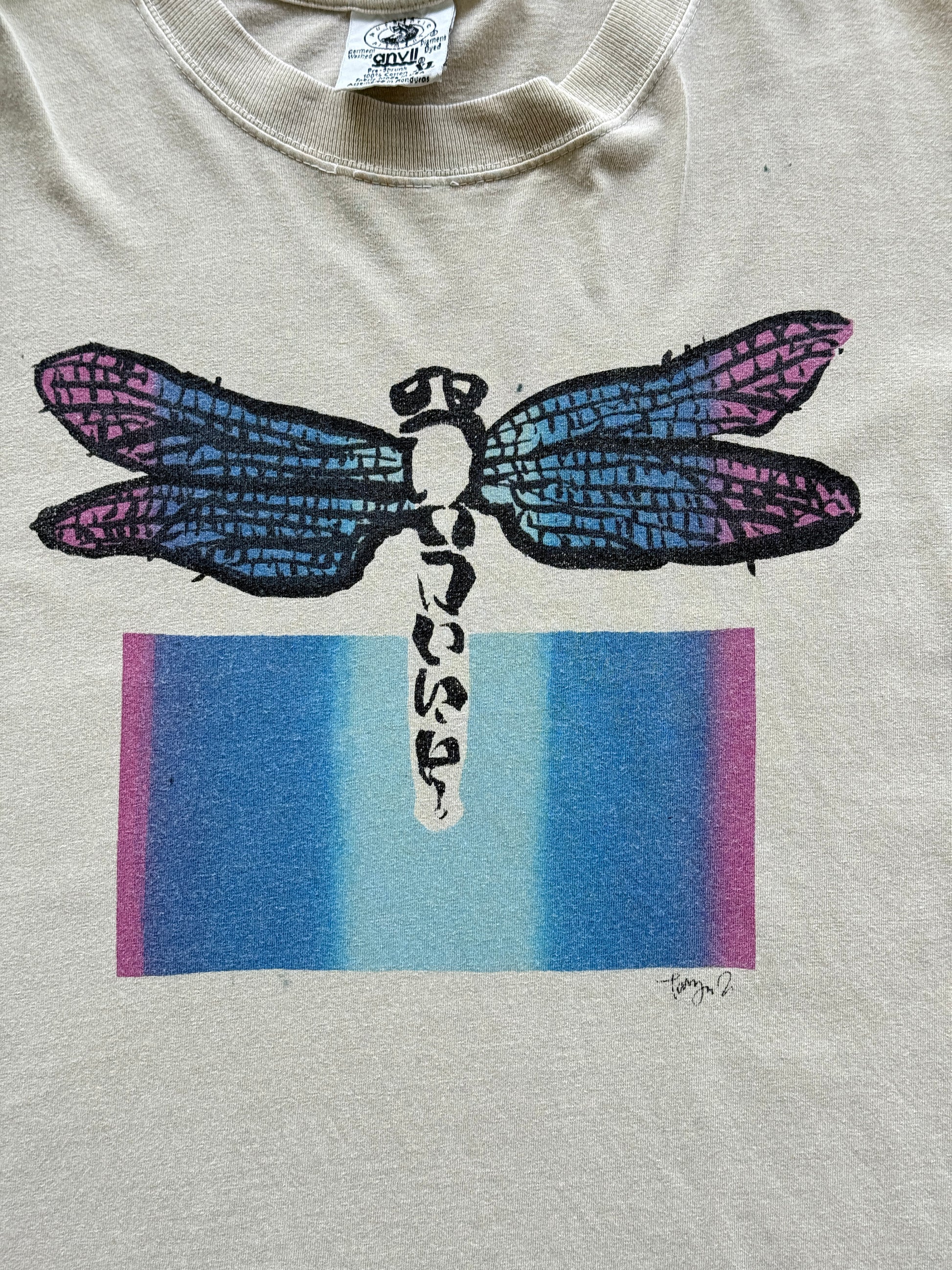Beige Dragon Fly 90's Vintage Single Stitch Graphic T-Shirt - XL