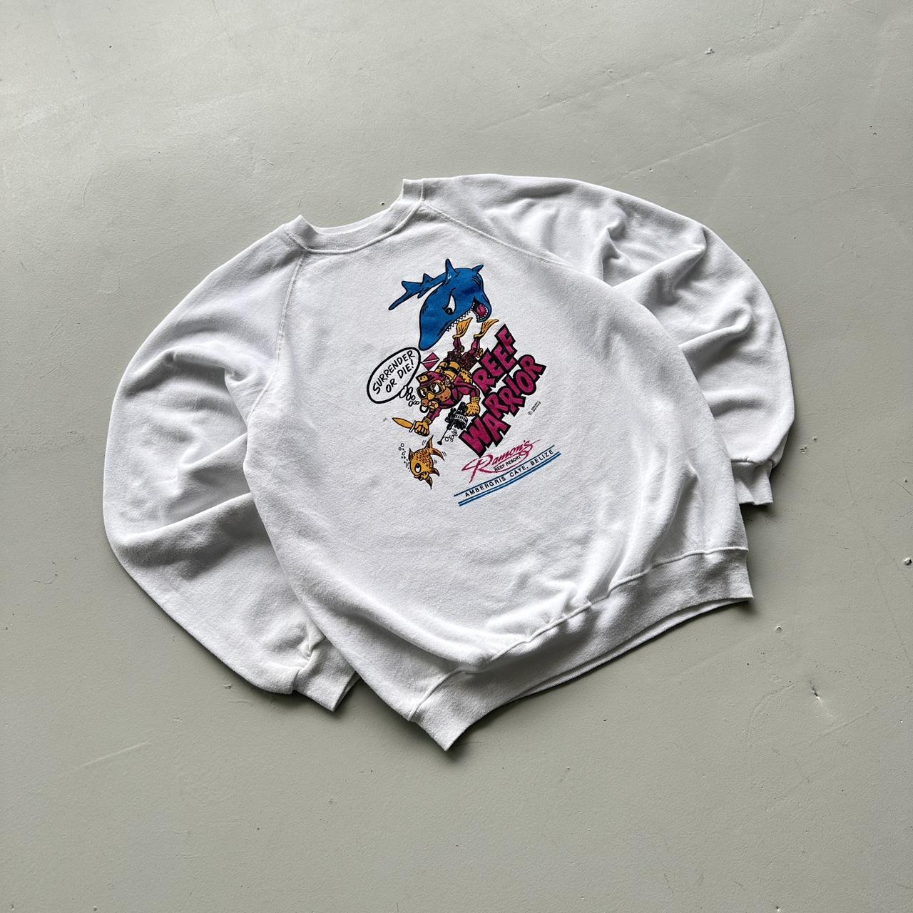 White Reef Warrior Vintage 90s Sweatshirt - Large