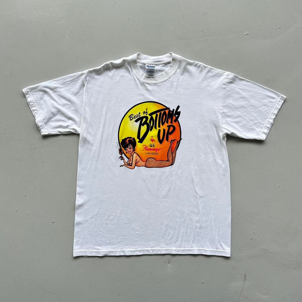 White Bottom's Up Pin Up Casino 00's Vintage T-shirt - XL