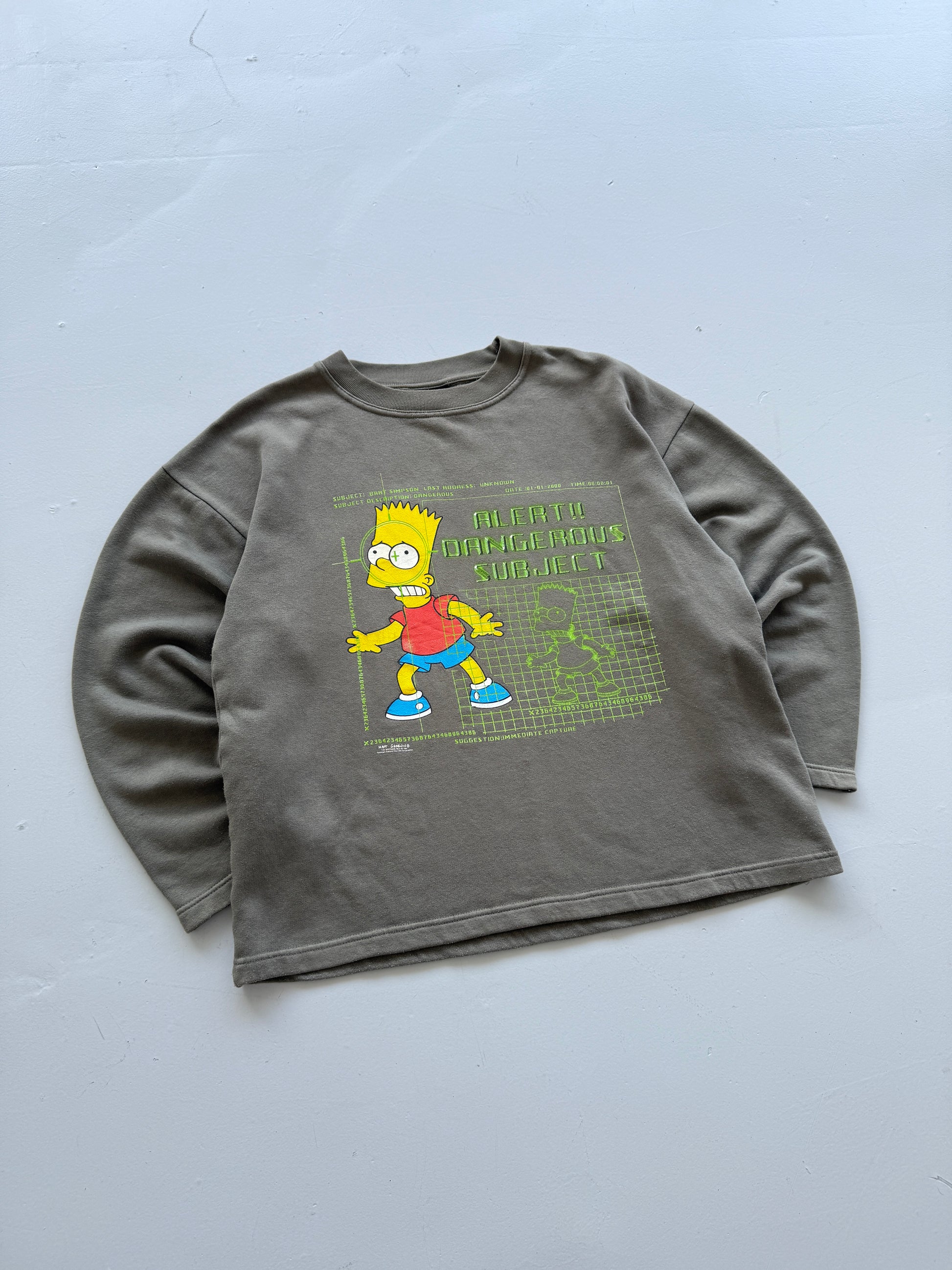 Bart Simpson Alert Dangerous Subject 90's Vintage Sweatshirt - Medium Oversized