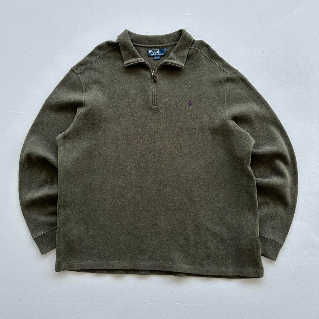 Khaki Green Polo Ralph Lauren Quarter Zip Sweatshirt - 2XL