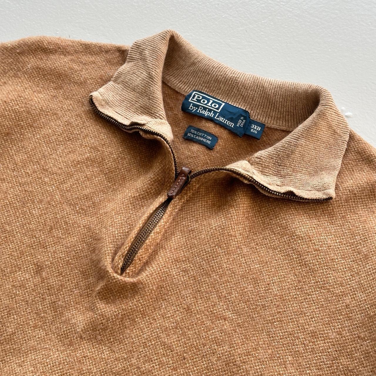 Tan Cashmere Polo Ralph Lauren Quarter Zip Sweatshirt - XL / 2XL Boxy