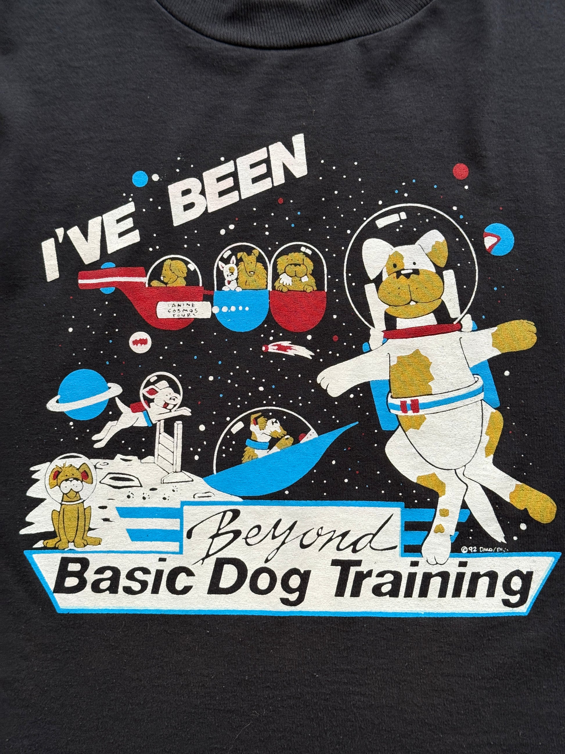 Black Space Dog 90's Vintage Graphic Single Stitch Illustrated T-Shirt - Small