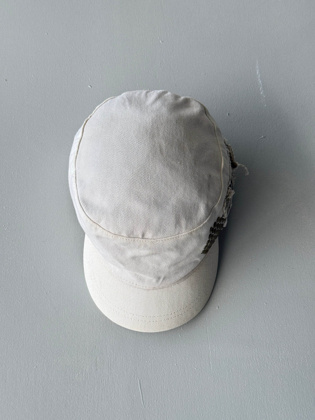 White Volcom Studded Surf Y2K Cadet Cap Military Style 00's Grunge Aesthetic