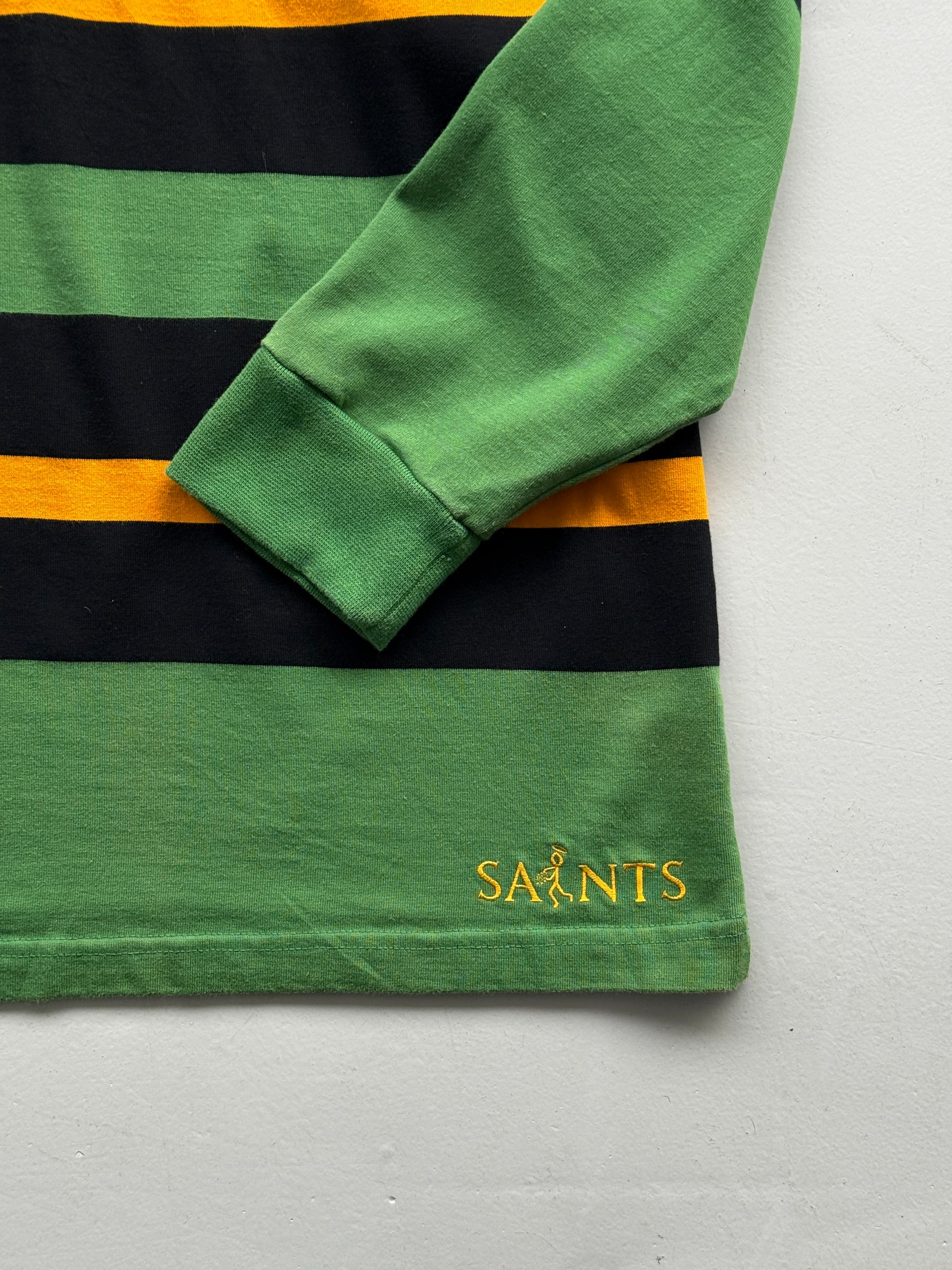 Green Striped Northampton Saints Rugby 00's Vintage Long Sleeve Jersey - XL