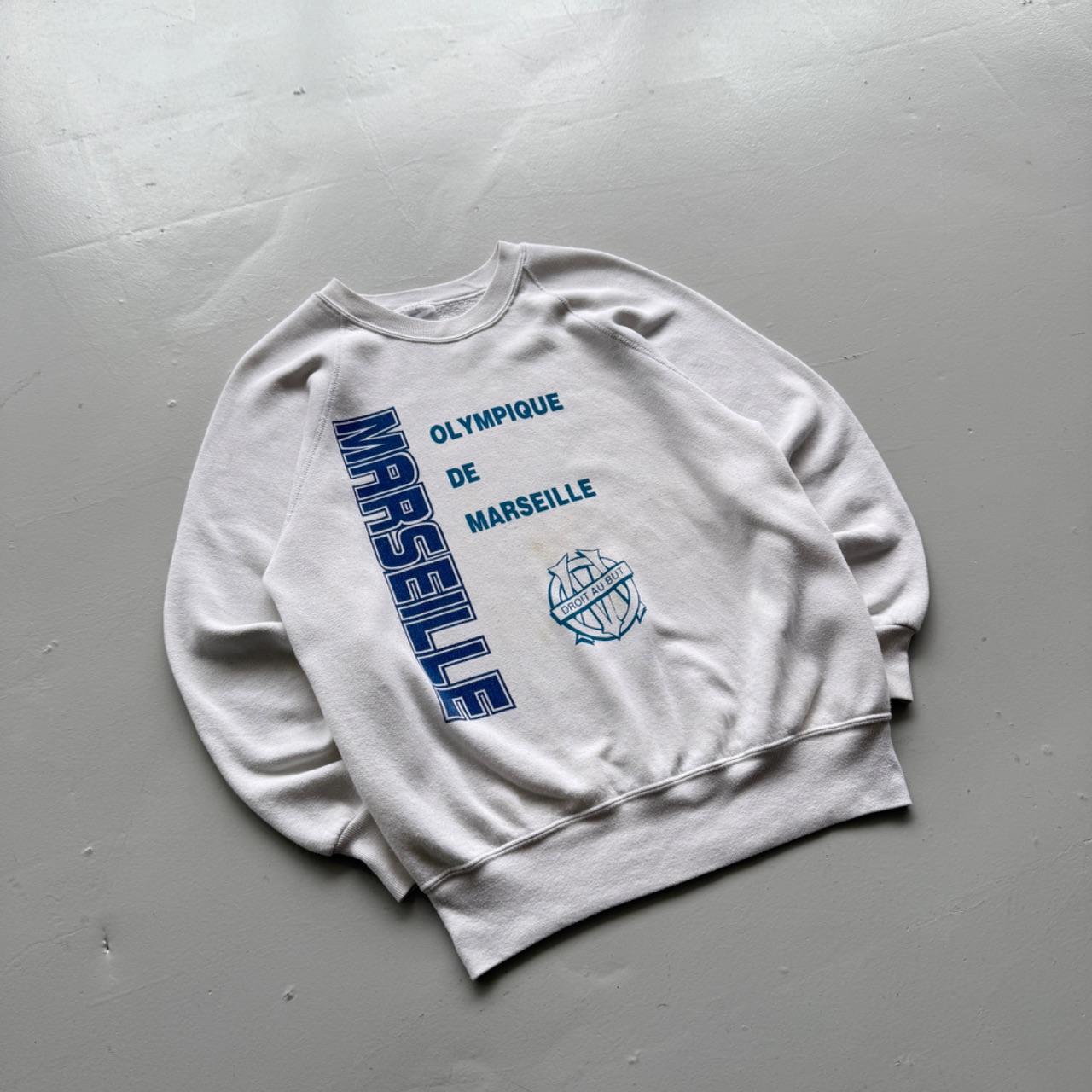 White Marsielle Football 90s Vintage Graphic Sweatershirt - Small
