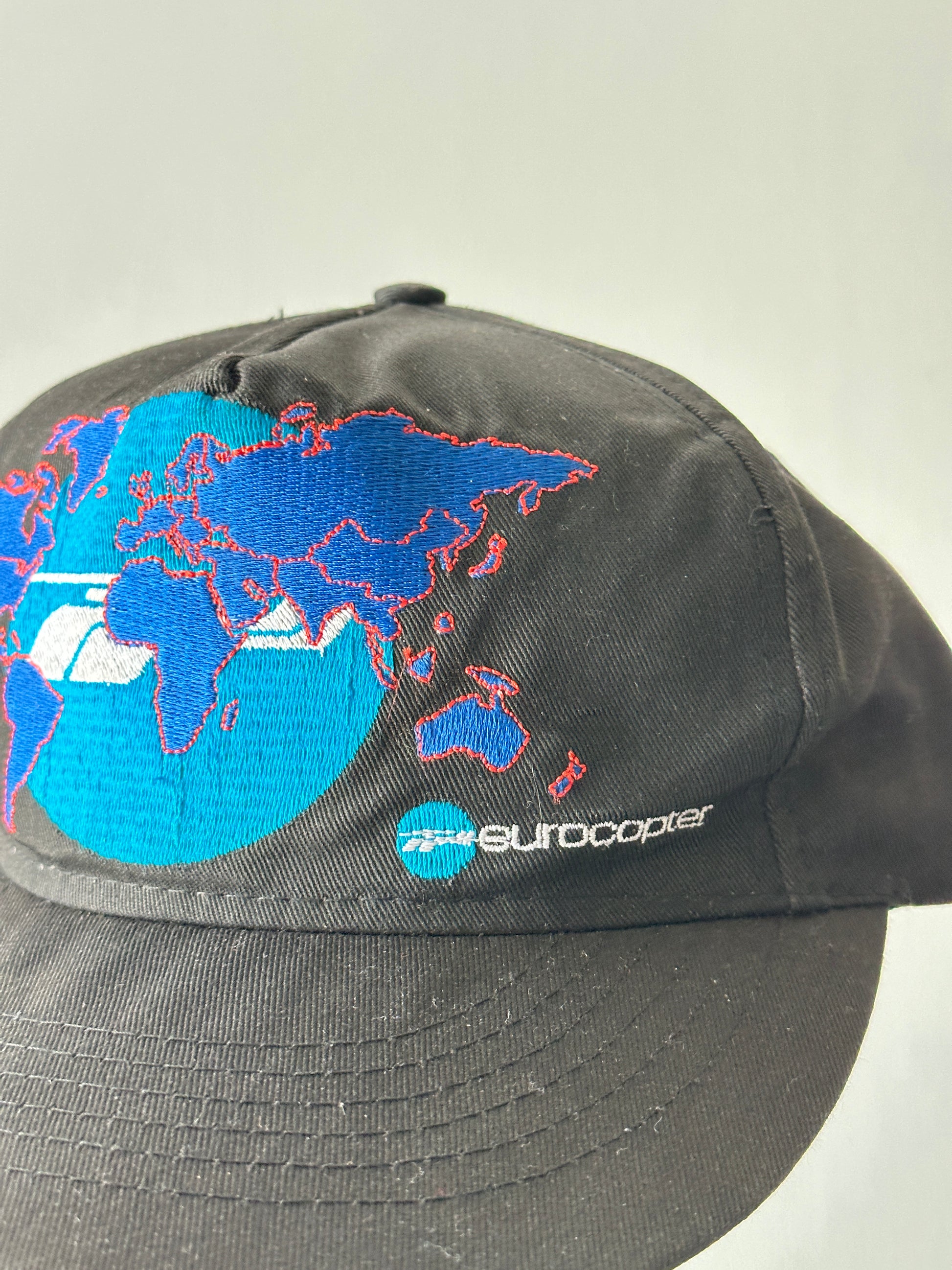 Black Eurocopter Helicopter 90's Vintage SnapBack Trucker Cap