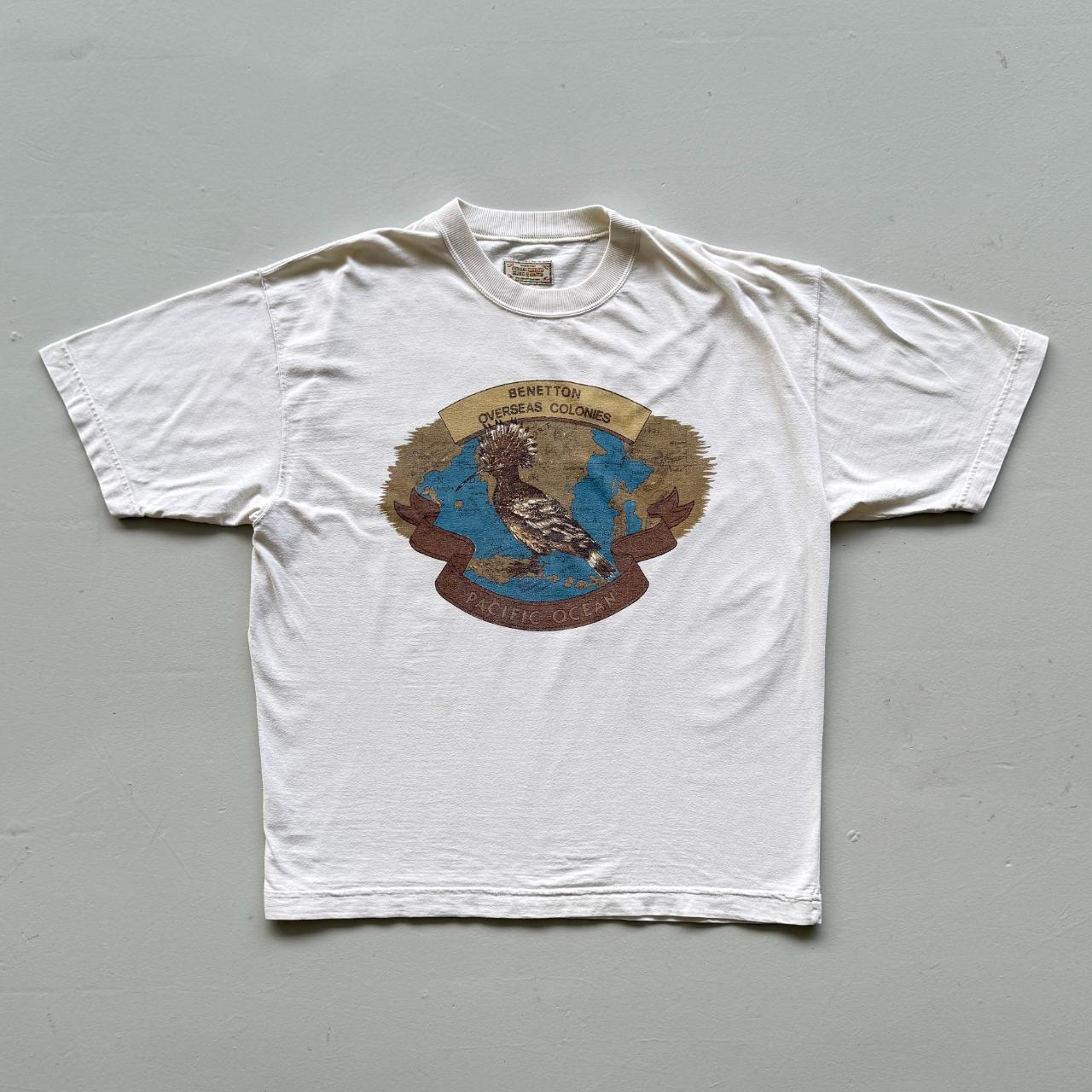 White United Colors of Benetton Pacific Ocean Vintage 90s T-shirt - Boxy XL