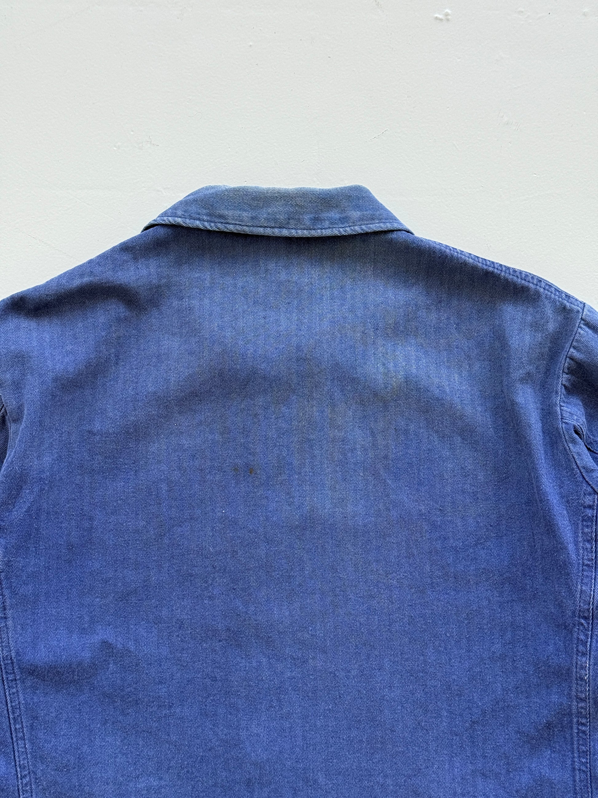 Faded Blue French Herringbone Vintage Workwear Chore Jacket CH357 - Small