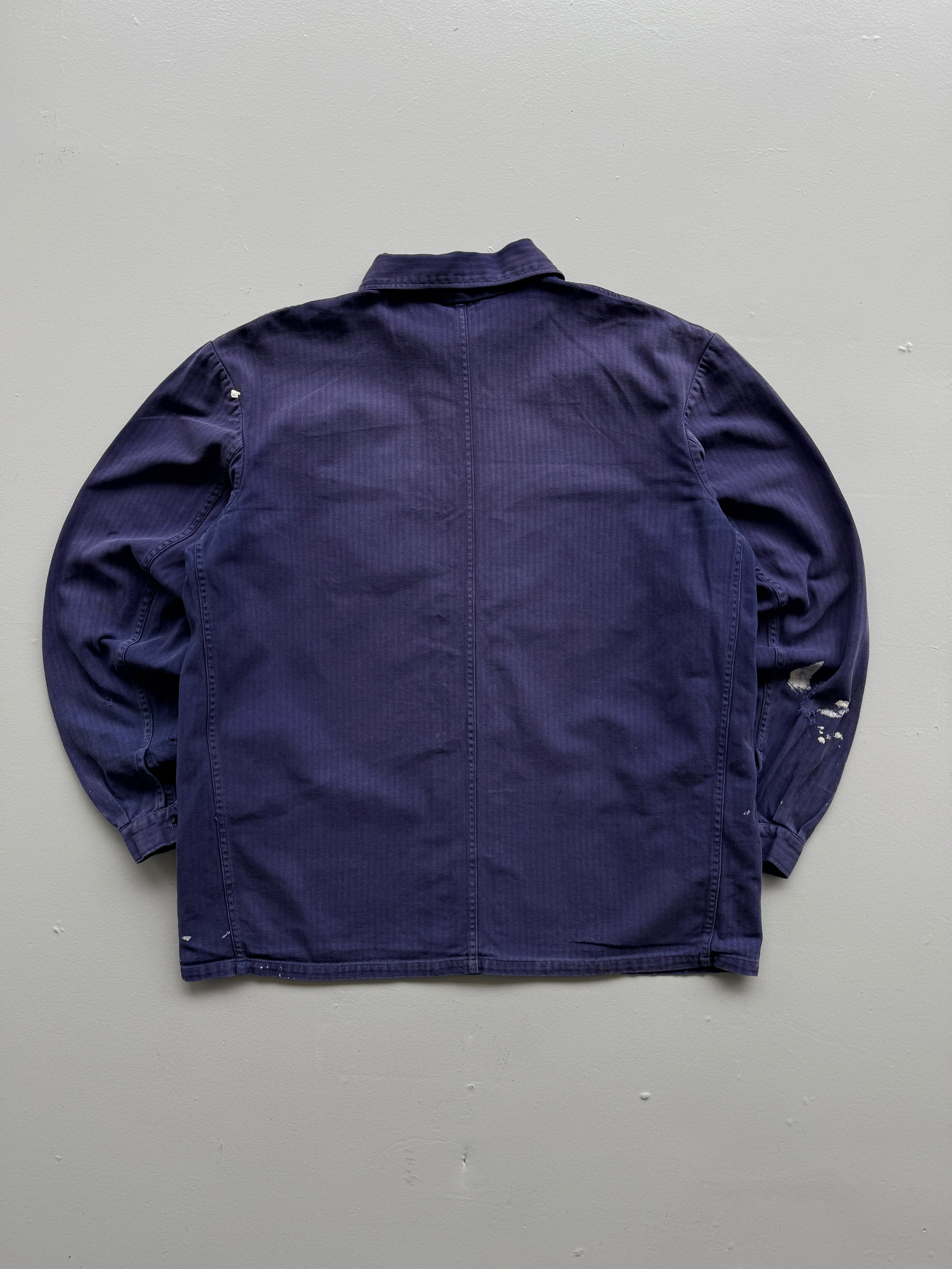 Navy Blue French Chore Jacket 80's Vintage Herringbone Workwear CH215 - Small
