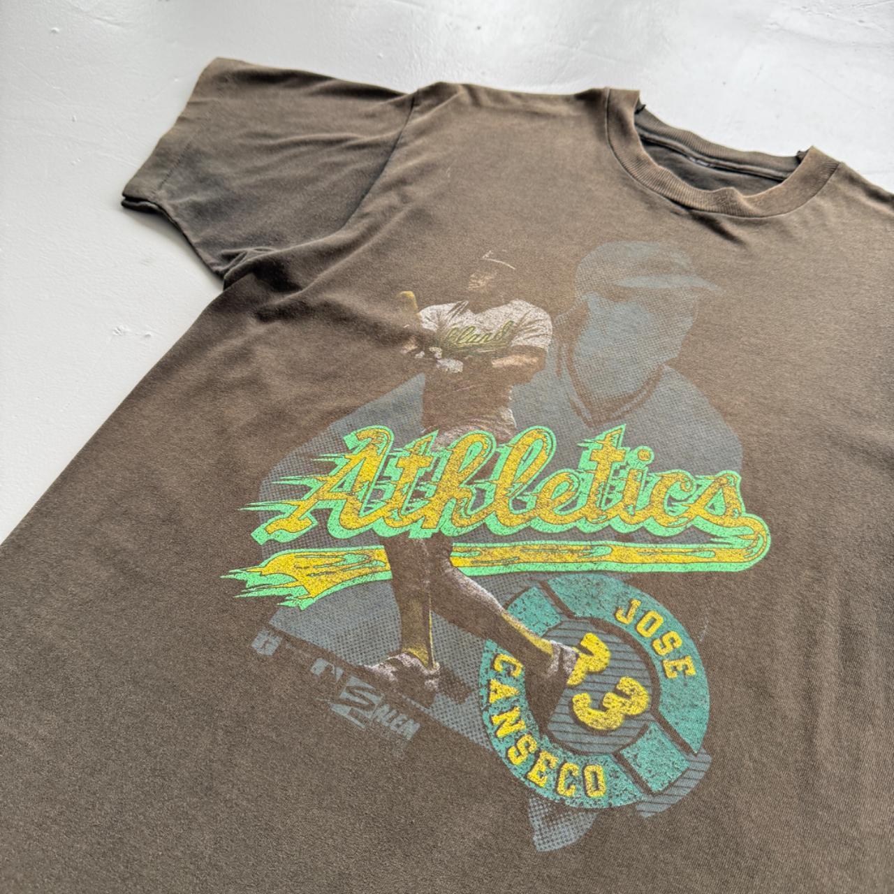 Faded Brown Athletics Baseball 90s Vintage Graphic T-Shirt - Large
