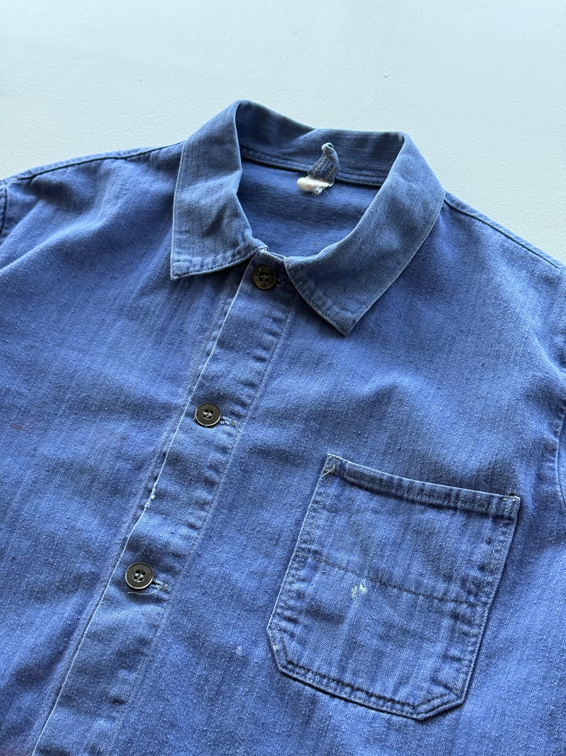Blue French Chore Jacket 90's Vintage Herringbone Workwear CH309 - Medium