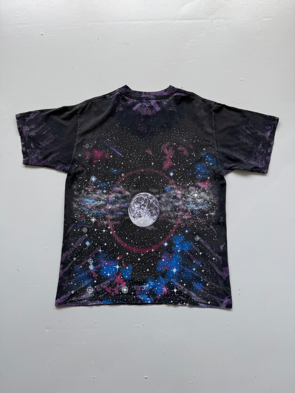Black Galaxy Space Earth & Moon 90's Vintage All Over Print Single Stitch T-Shir