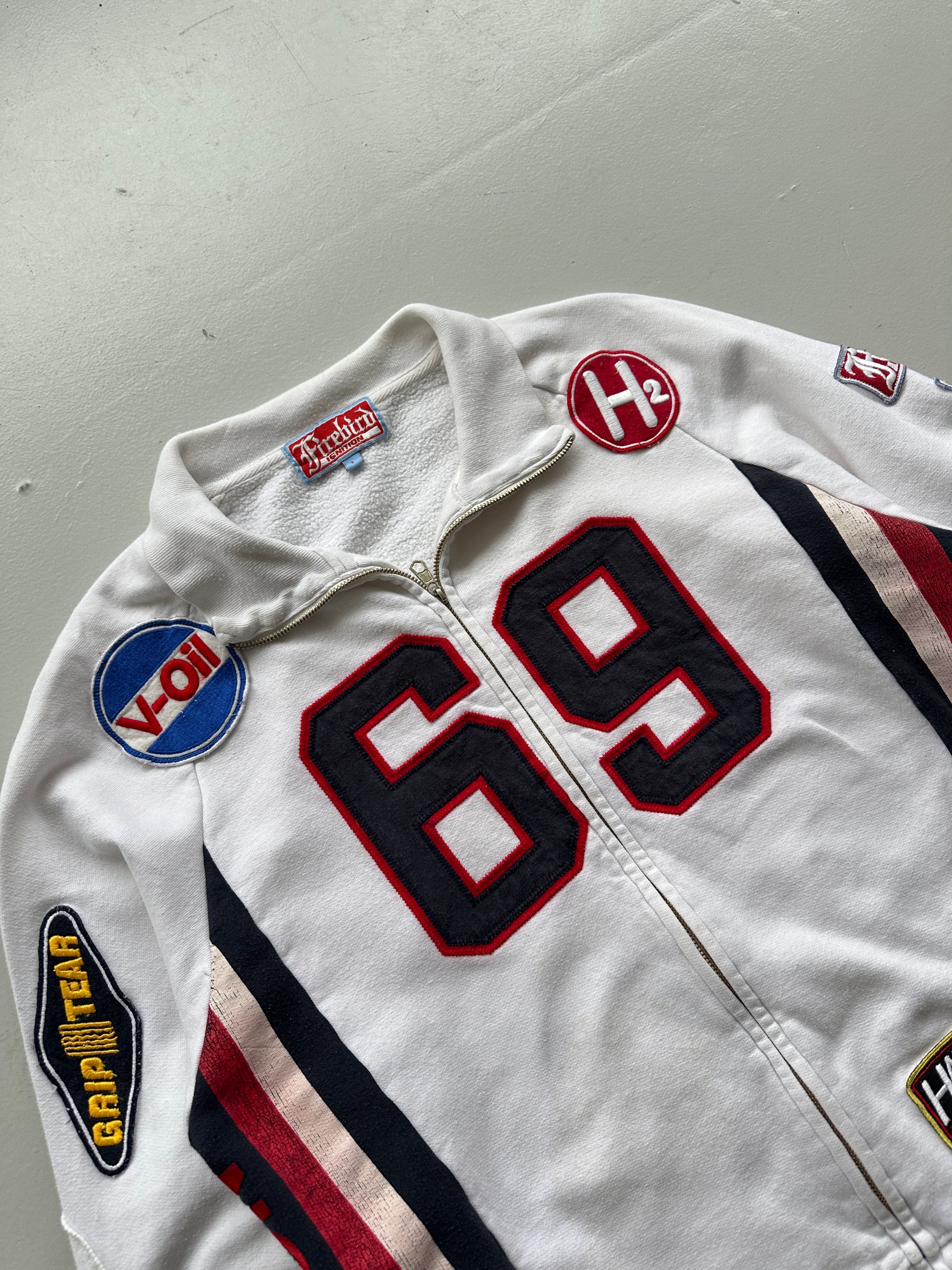 White 69 Motorsport Y2K Zip-Up Sweatshirt- Large