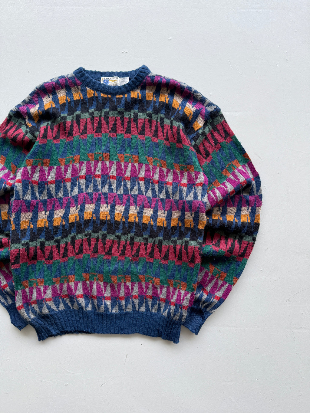 Geometric Patterned 90's Acrylic Knit Vintage Jumper - XL