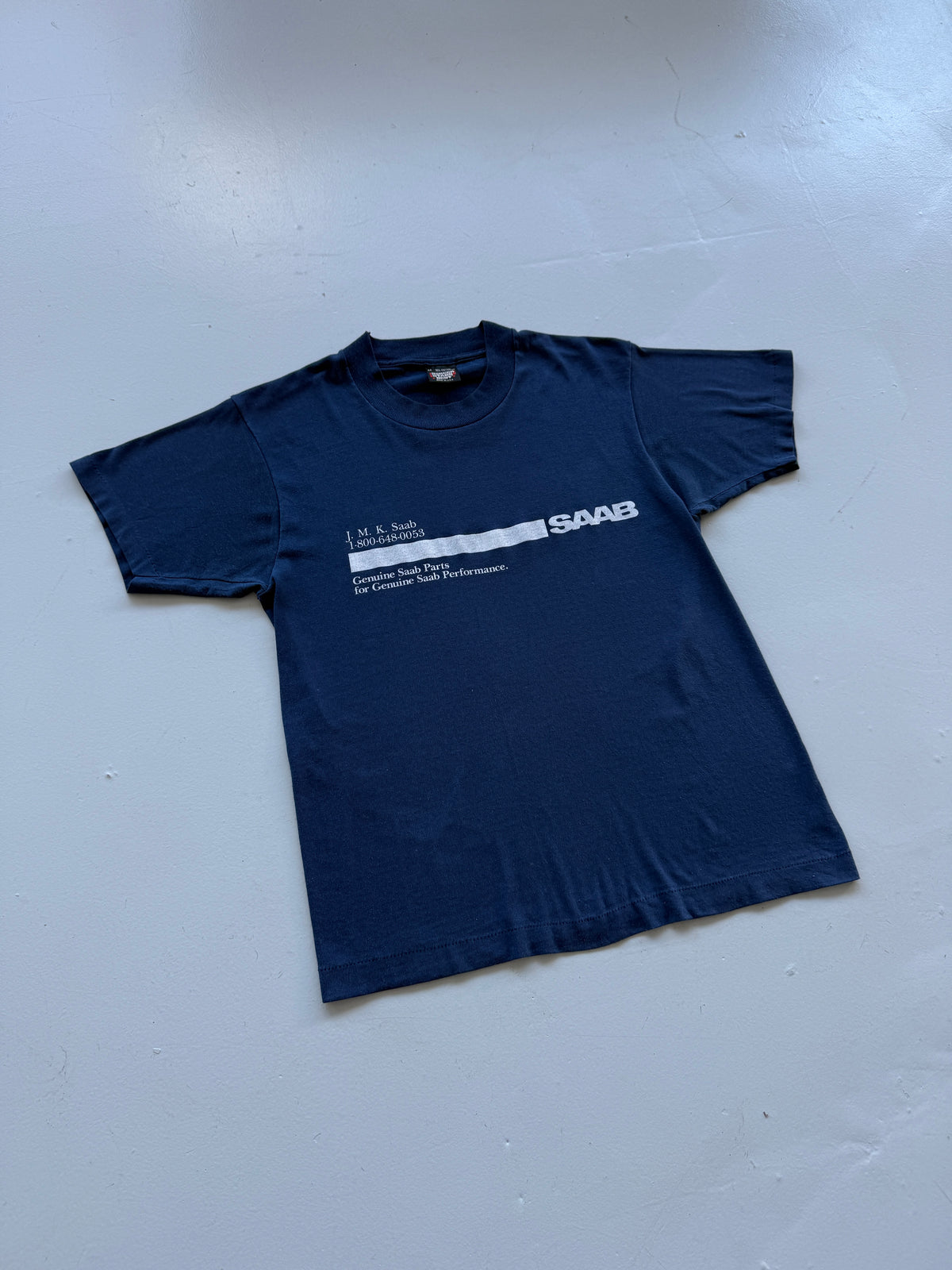 Navy SAAB Genuine Parts 80's Vintage Graphic T-Shirt - Small