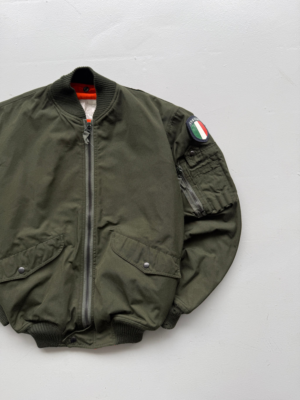 Olive Aeronautica Militare Italiana 1984 Vintage Flight Bomber Jacket - Medium